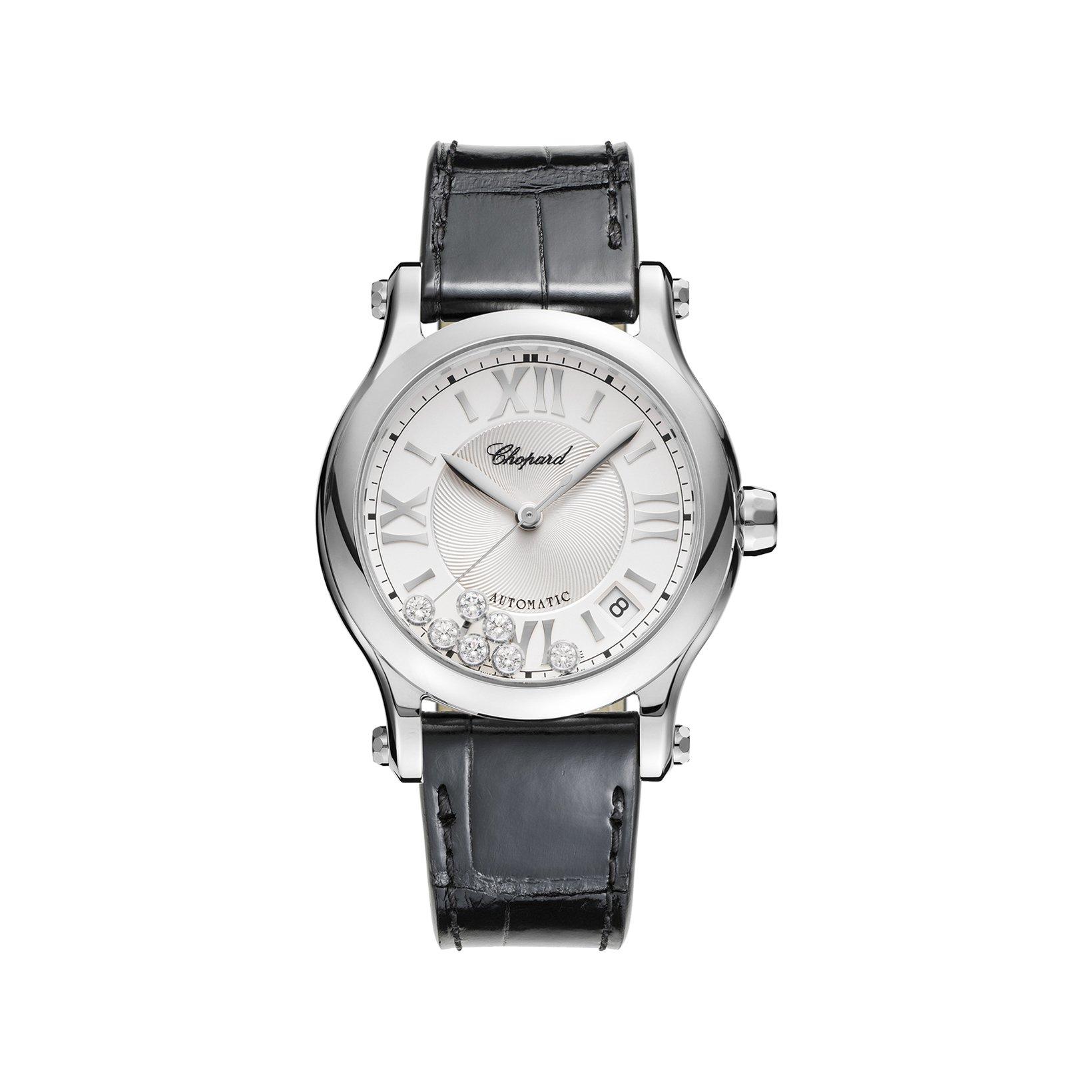 Chopard Happy Sport Automatic 44 mm Stainless Steel Watch  Silver Dial   Alligator Leather Strap