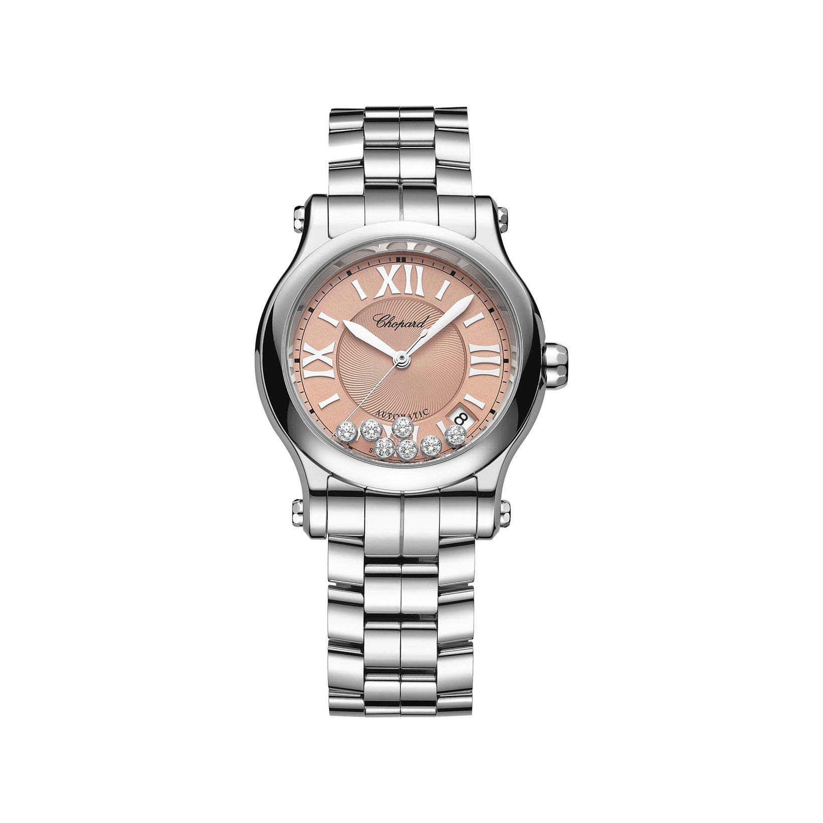 Chopard Happy Sport Automatic 43 mm Stainless Steel Watch  Pink Dial  Stainless Steel Bracelet