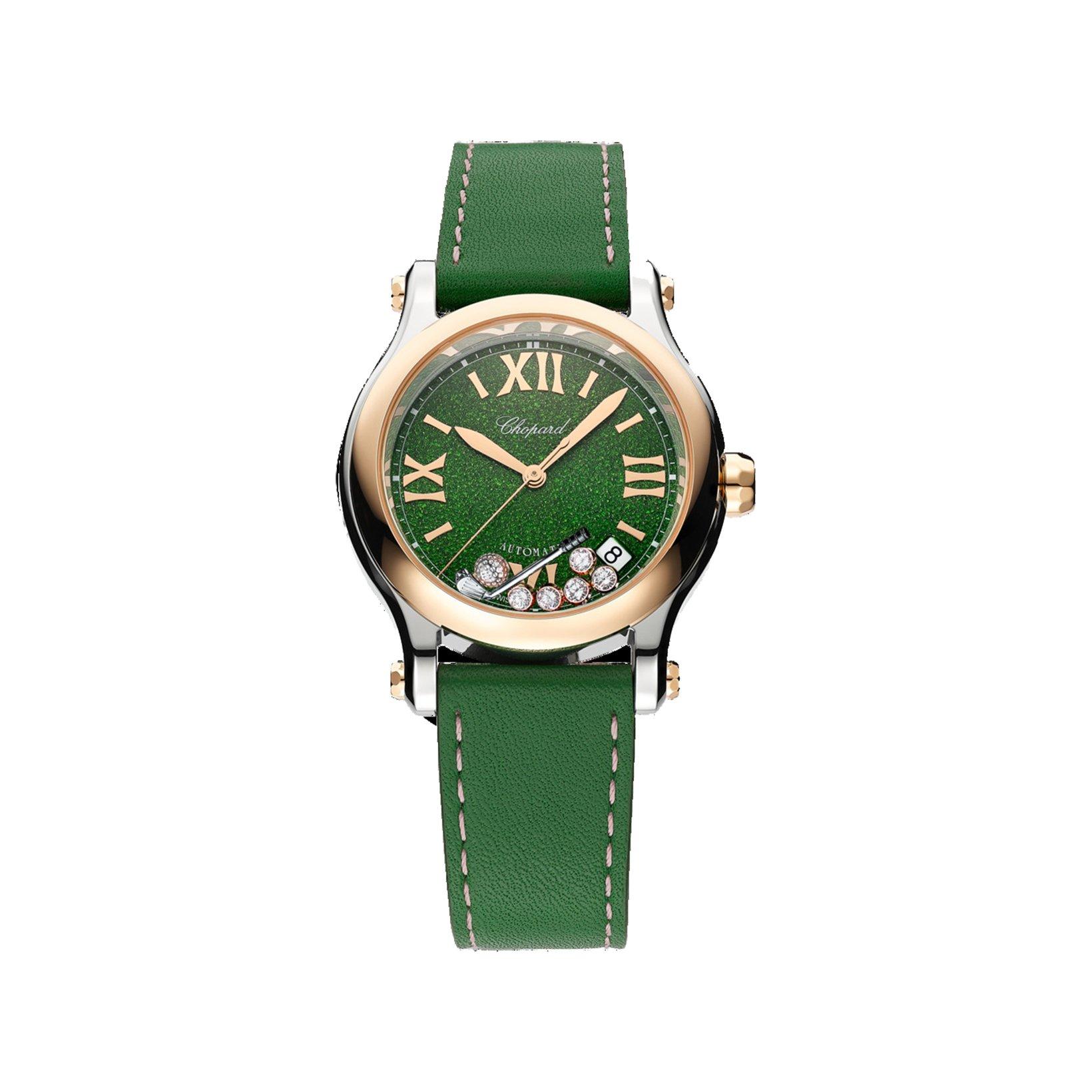 Chopard Happy Sport Automatic 36 mm Stainless Steel And Rose Gold Watch  Green Dial   Calf Skin Leather Strap