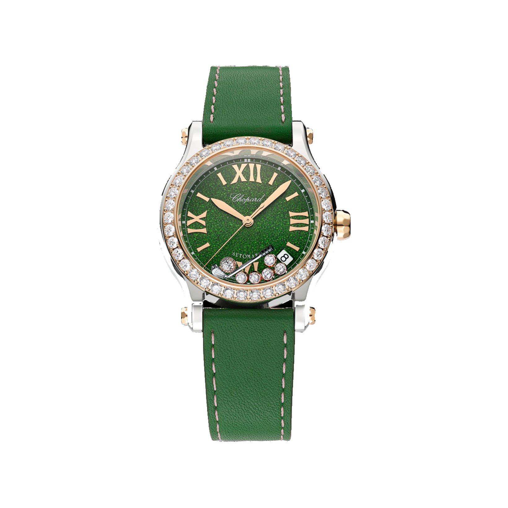 Chopard Happy Sport Automatic 36 mm Stainless Steel And Rose Gold Watch  Green Dial   Calf Skin Leather Strap