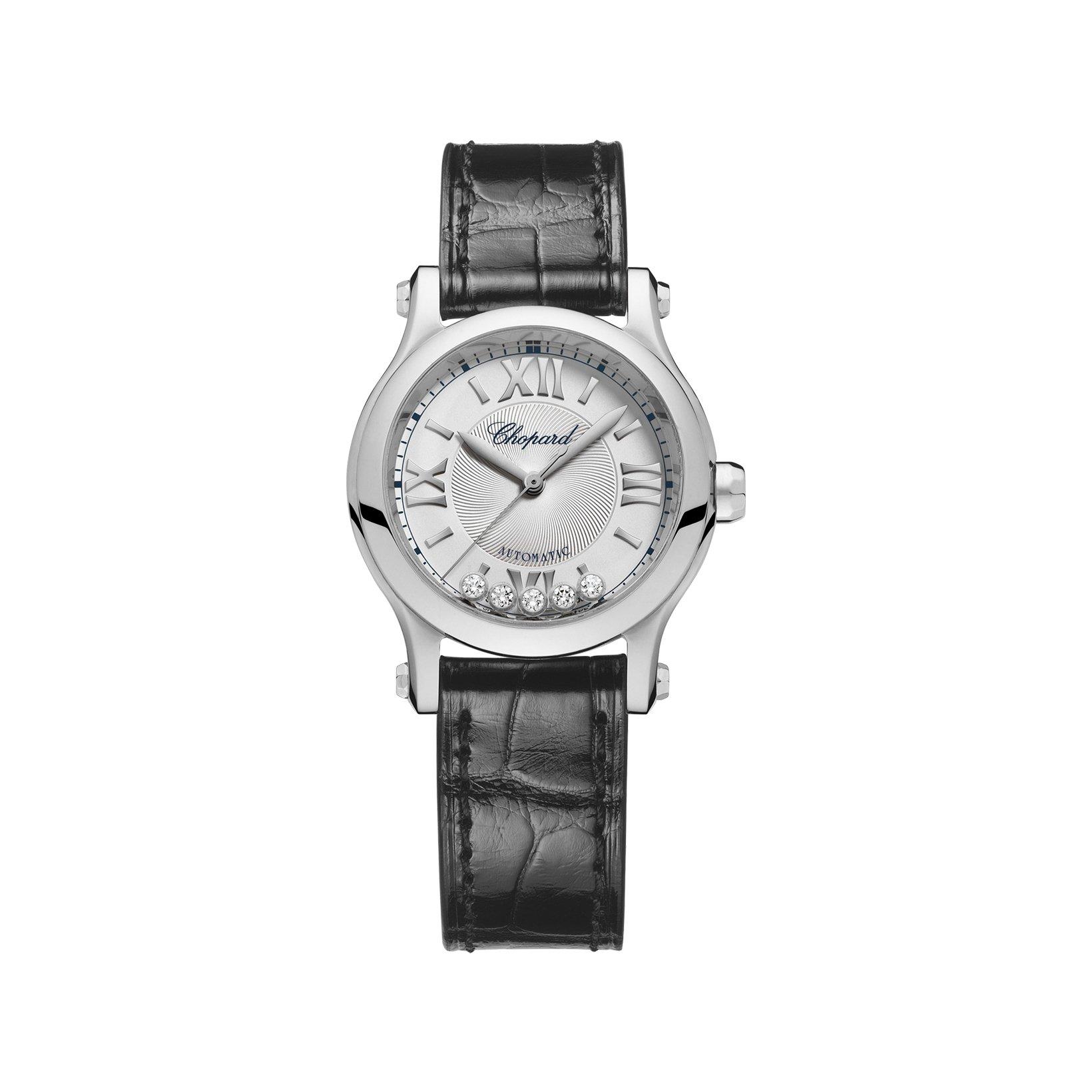 Chopard Happy Sport Automatic 30 mm Stainless Steel Watch  Silver Dial   Alligator Leather Strap