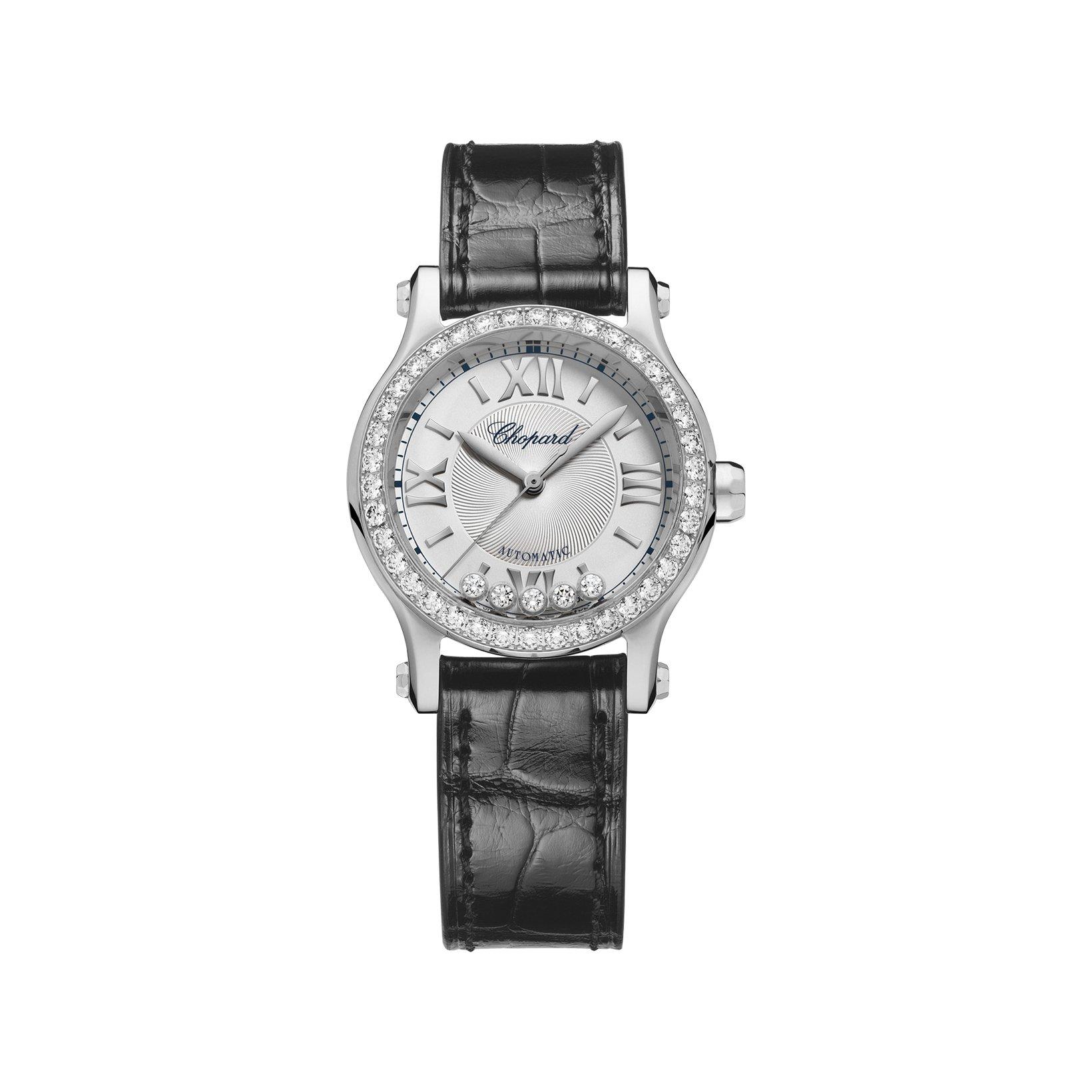 Chopard Happy Sport Automatic 30 mm Stainless Steel Watch  Silver Dial   Alligator Leather Strap