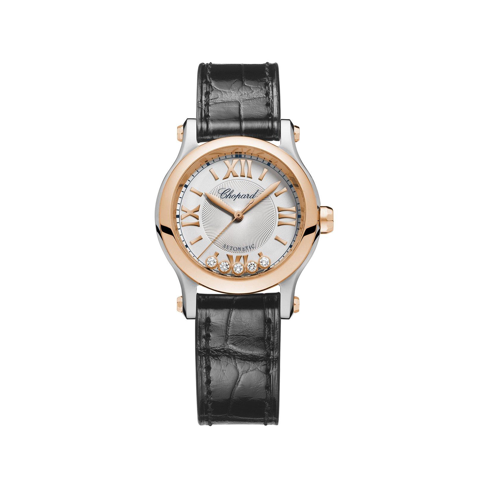 Chopard Happy Sport Automatic 30 mm Stainless Steel And Rose Gold Watch  Silver Dial   Alligator Leather Strap