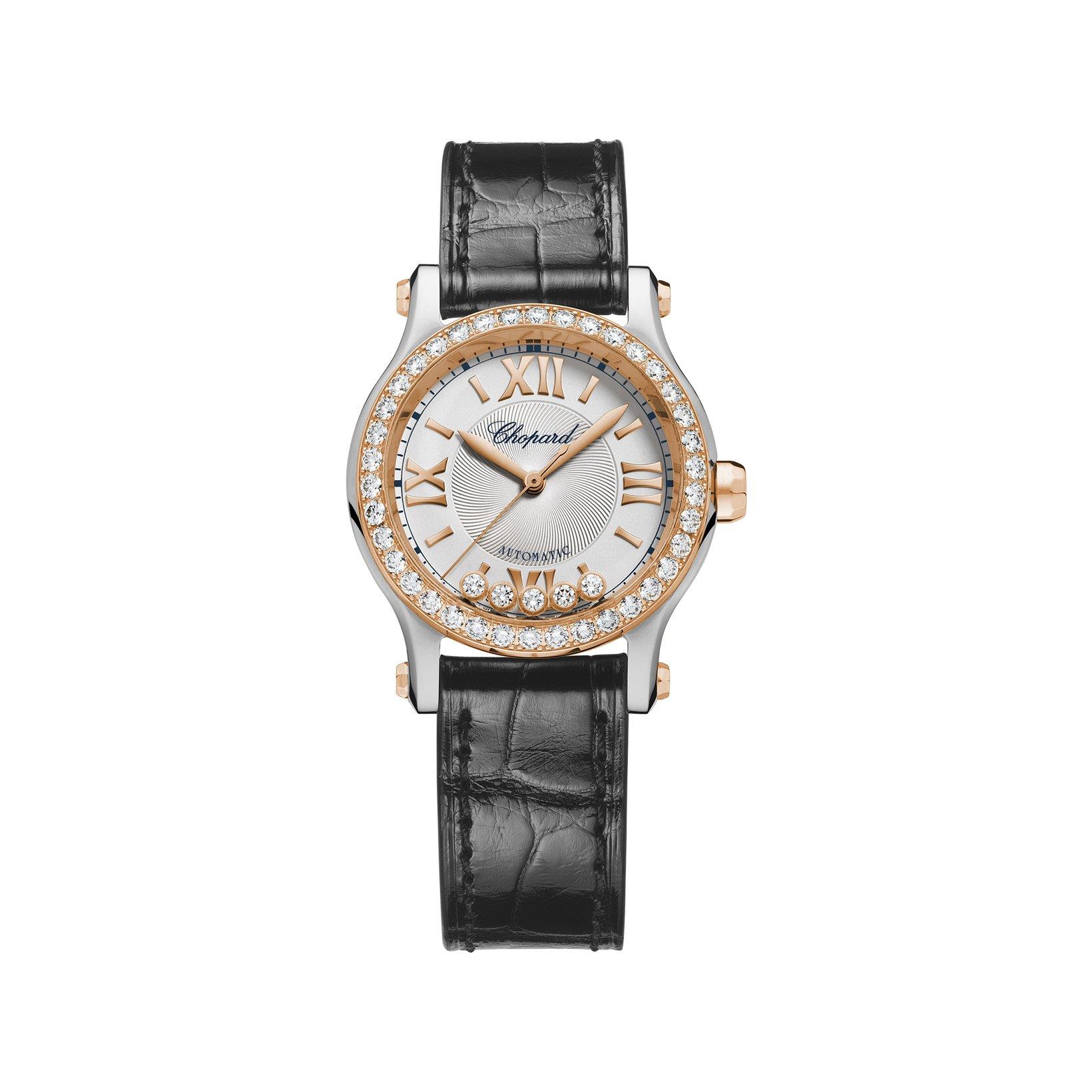 Chopard Happy Sport Automatic 30 mm Stainless Steel And Rose Gold Watch  Silver Dial   Alligator Leather Strap