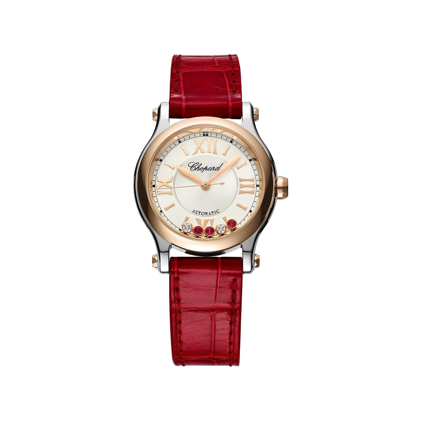 Chopard Happy Sport Automatic 30 mm Stainless Steel And Rose Gold Watch  Silver Dial   Alligator Leather Strap