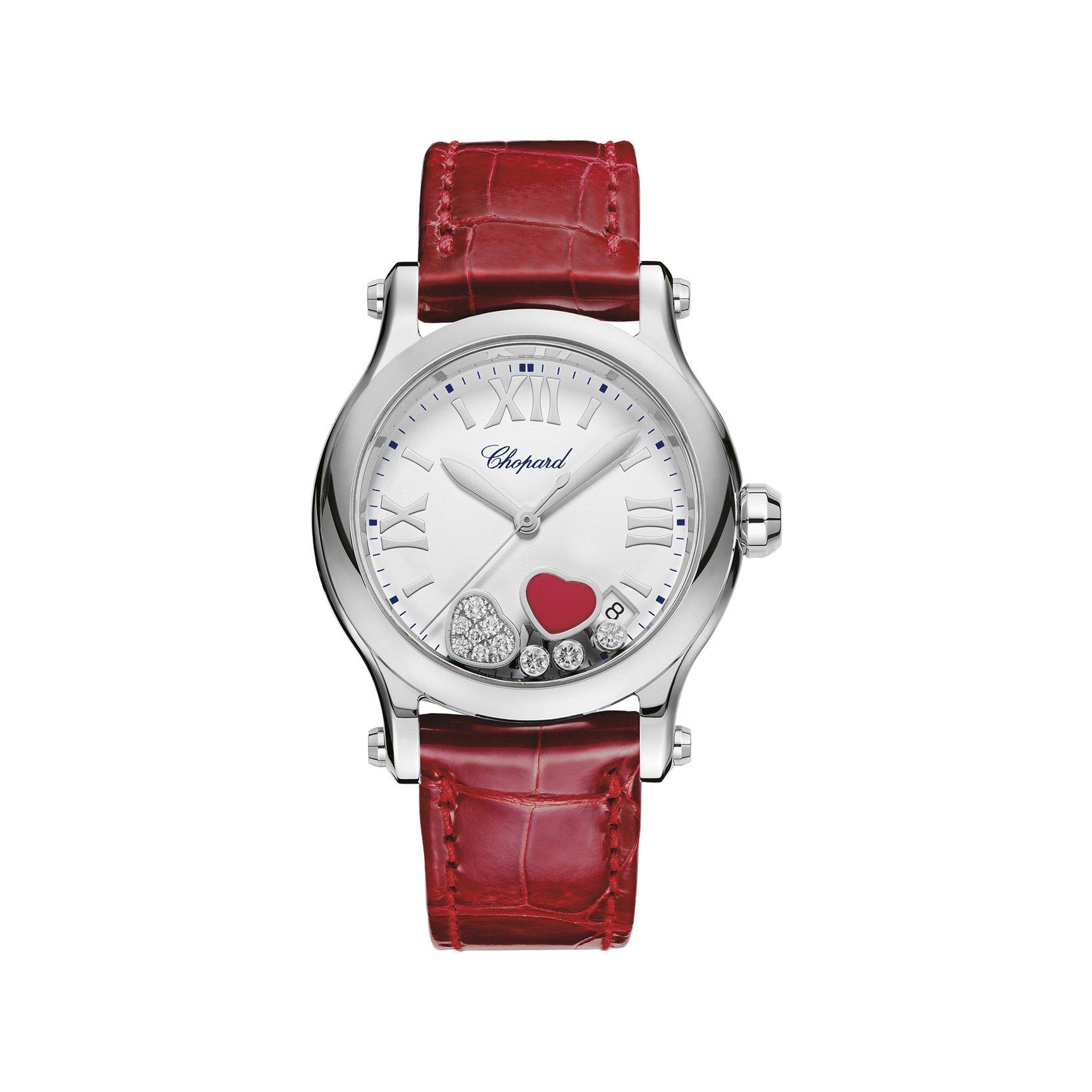 Chopard Happy Sport Quartz 36 mm Stainless Steel Watch  White Matt Dial   Alligator Leather Strap
