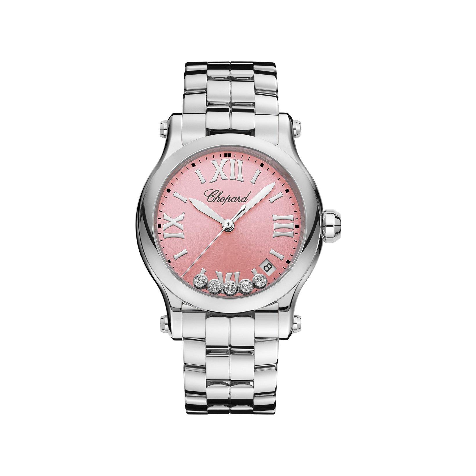 Chopard Happy Sport Quartz 36 mm Stainless Steel Watch  Pink Dial  Stainless Steel Bracelet