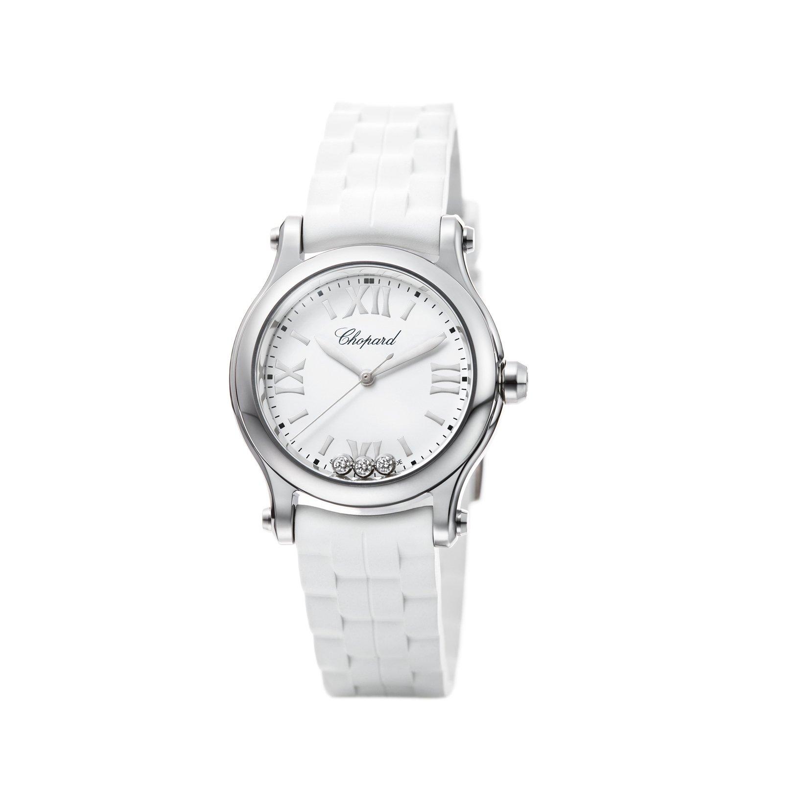 Chopard Happy Sport Quartz 30 mm Stainless Steel Watch  White Dial   Rubber Strap