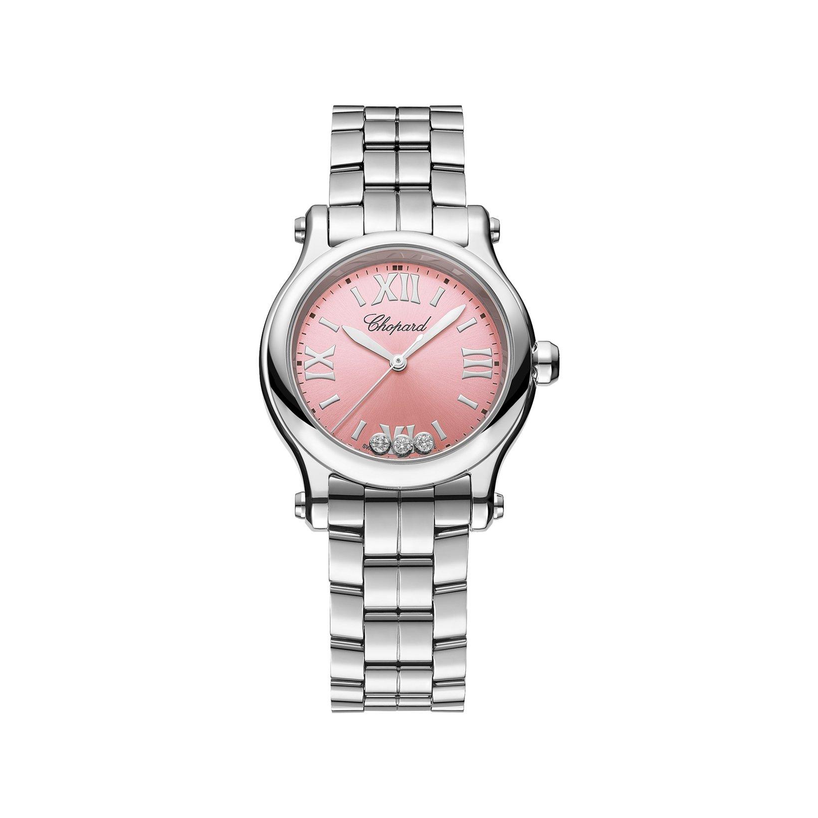 Chopard Happy Sport Quartz 30 mm Stainless Steel Watch  Pink Dial  Stainless Steel Bracelet
