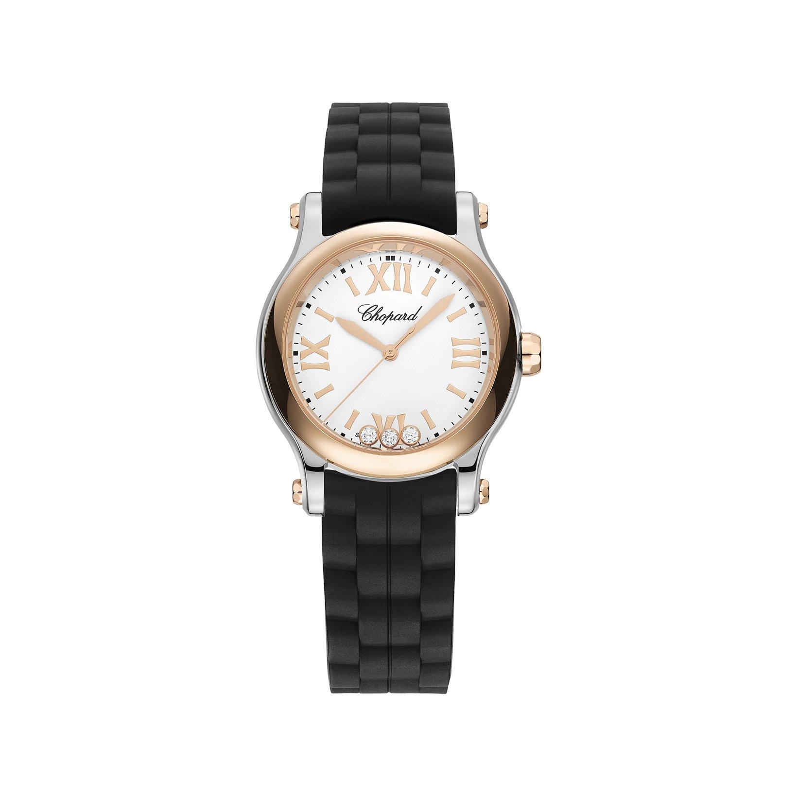 Chopard Happy Sport Quartz 30 mm Stainless Steel And Rose Gold Watch  White Matt Dial   Rubber Strap