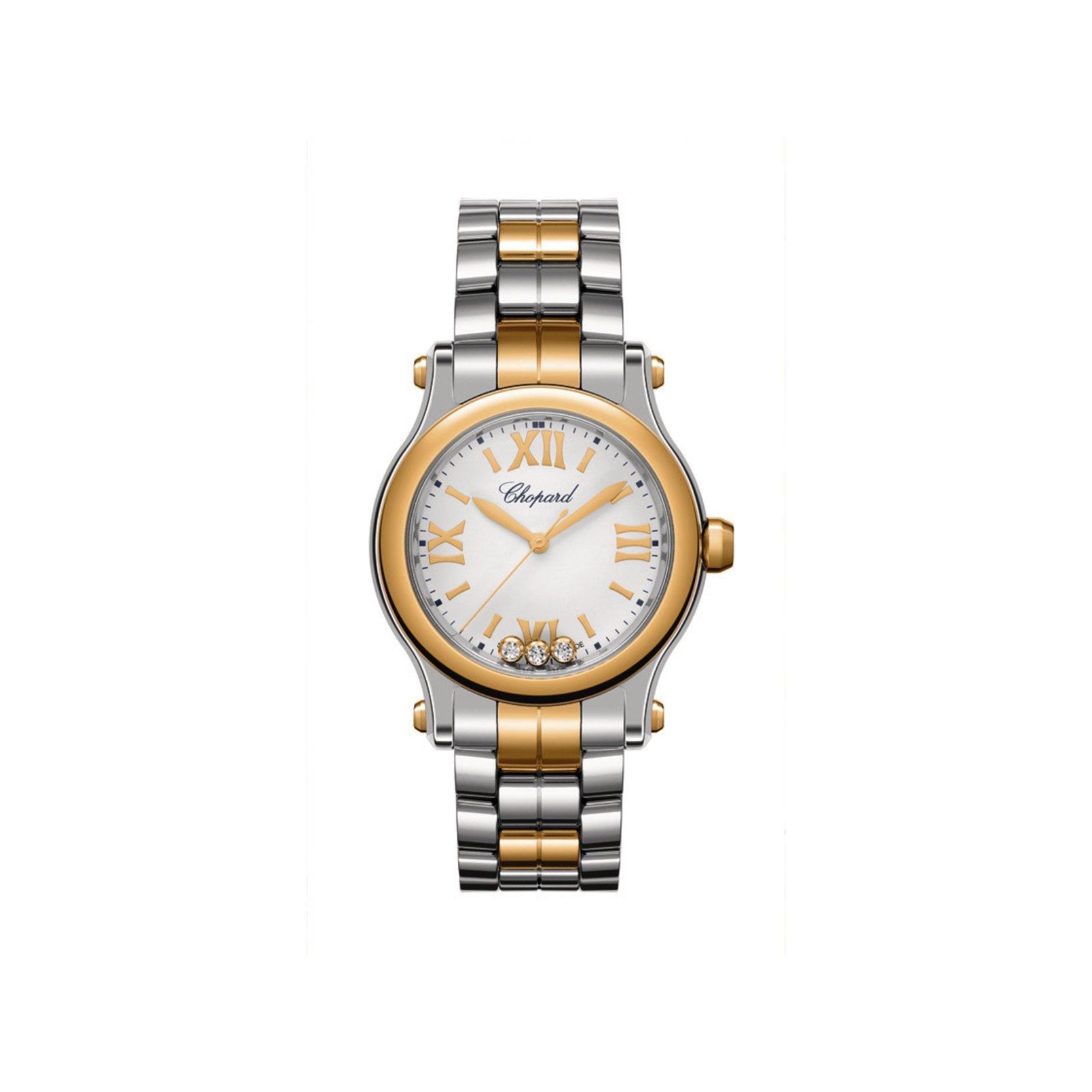 Chopard Happy Sport Quartz 30 mm Stainless Steel And Rose Gold Watch  White Dial  Stainless Steel And Rose Gold Bracelet Alligator Leather Strap