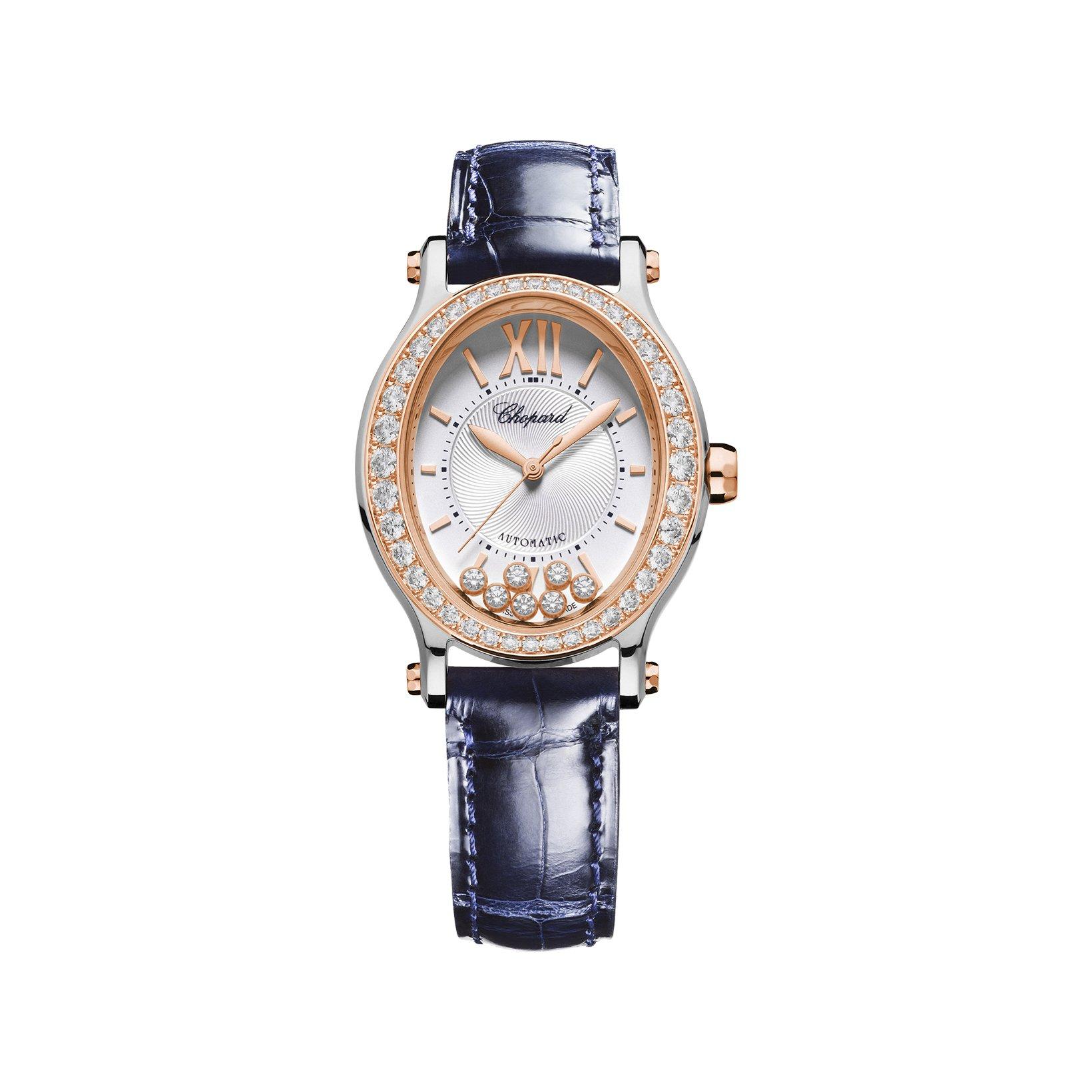 Chopard Happy Sport Automatic 31.31 mm Stainless Steel And Rose Gold Watch  Silver Dial   Alligator Leather Strap