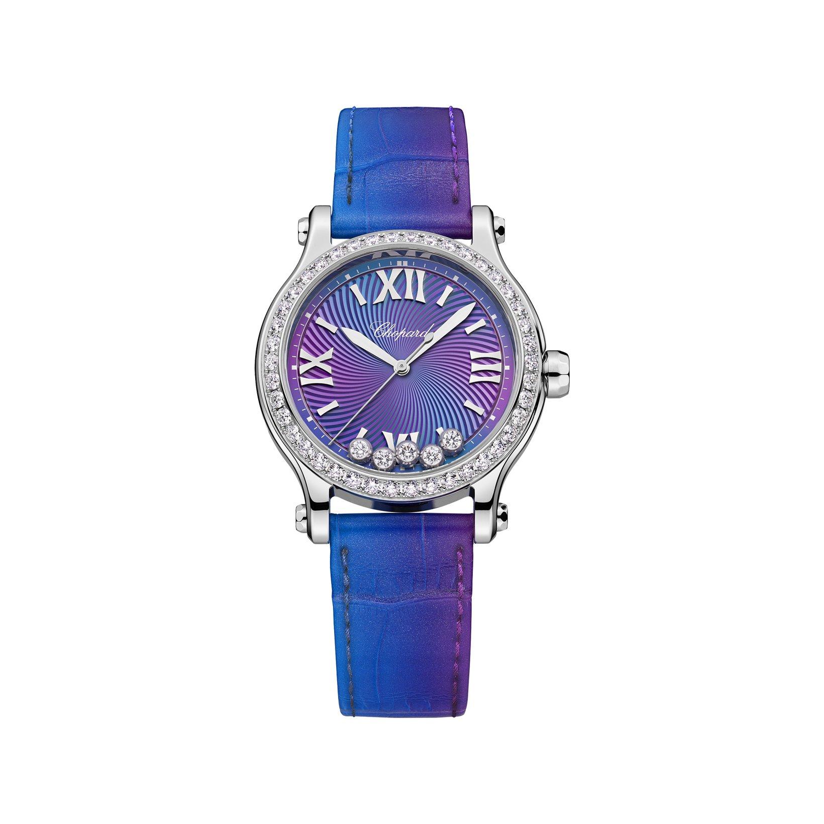 Chopard Happy Sport Automatic 33 mm Stainless Steel Watch  Blue And Violet Dial   Alligator Leather Strap
