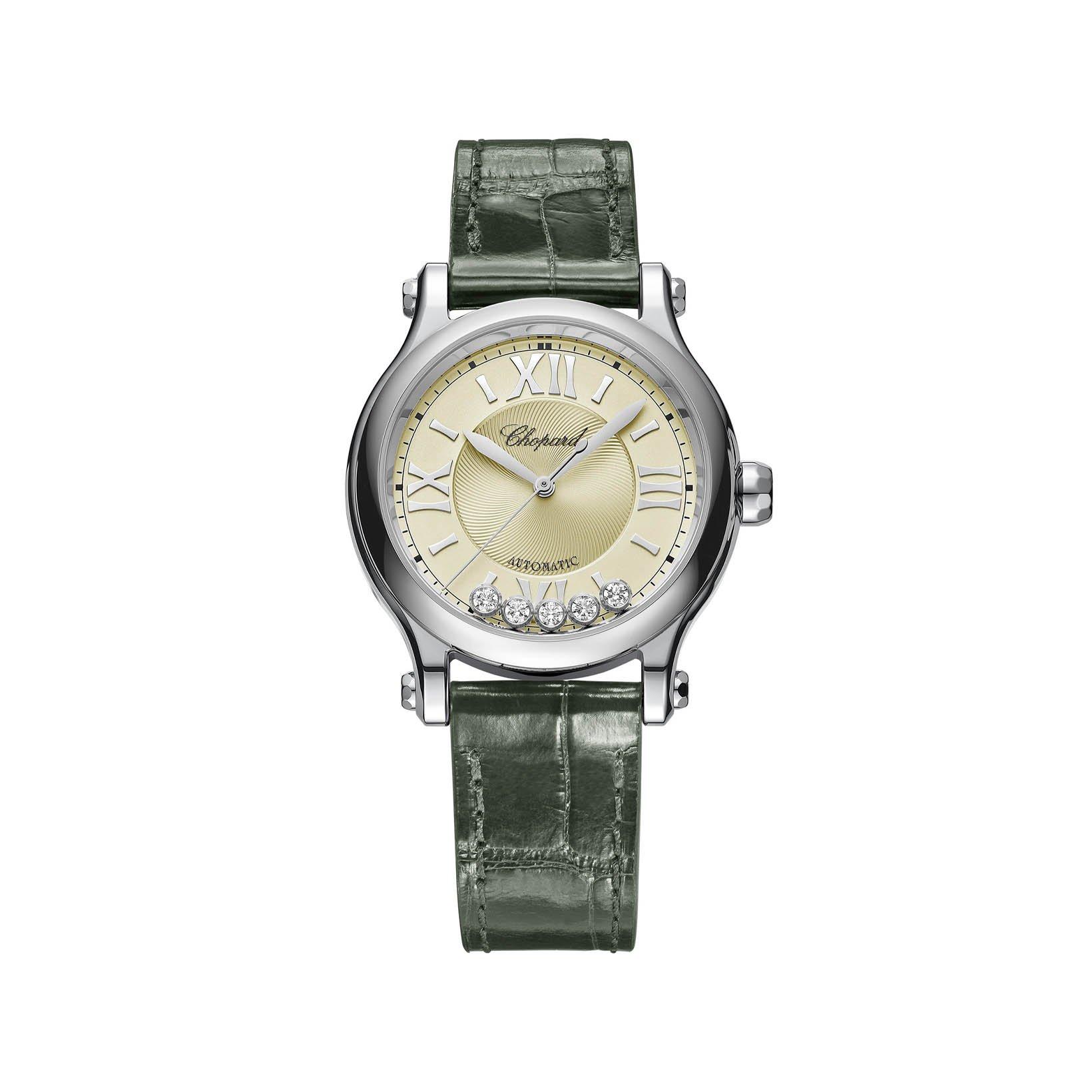 Chopard Happy Sport Automatic 33 mm Stainless Steel Watch  Ivory Dial   Alligator Leather Strap