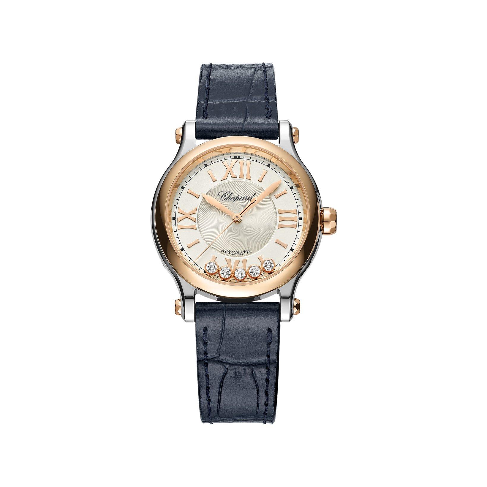 Chopard Happy Sport Automatic 33 mm Stainless Steel And Rose Gold Watch  Silver Dial   Alligator Leather Strap