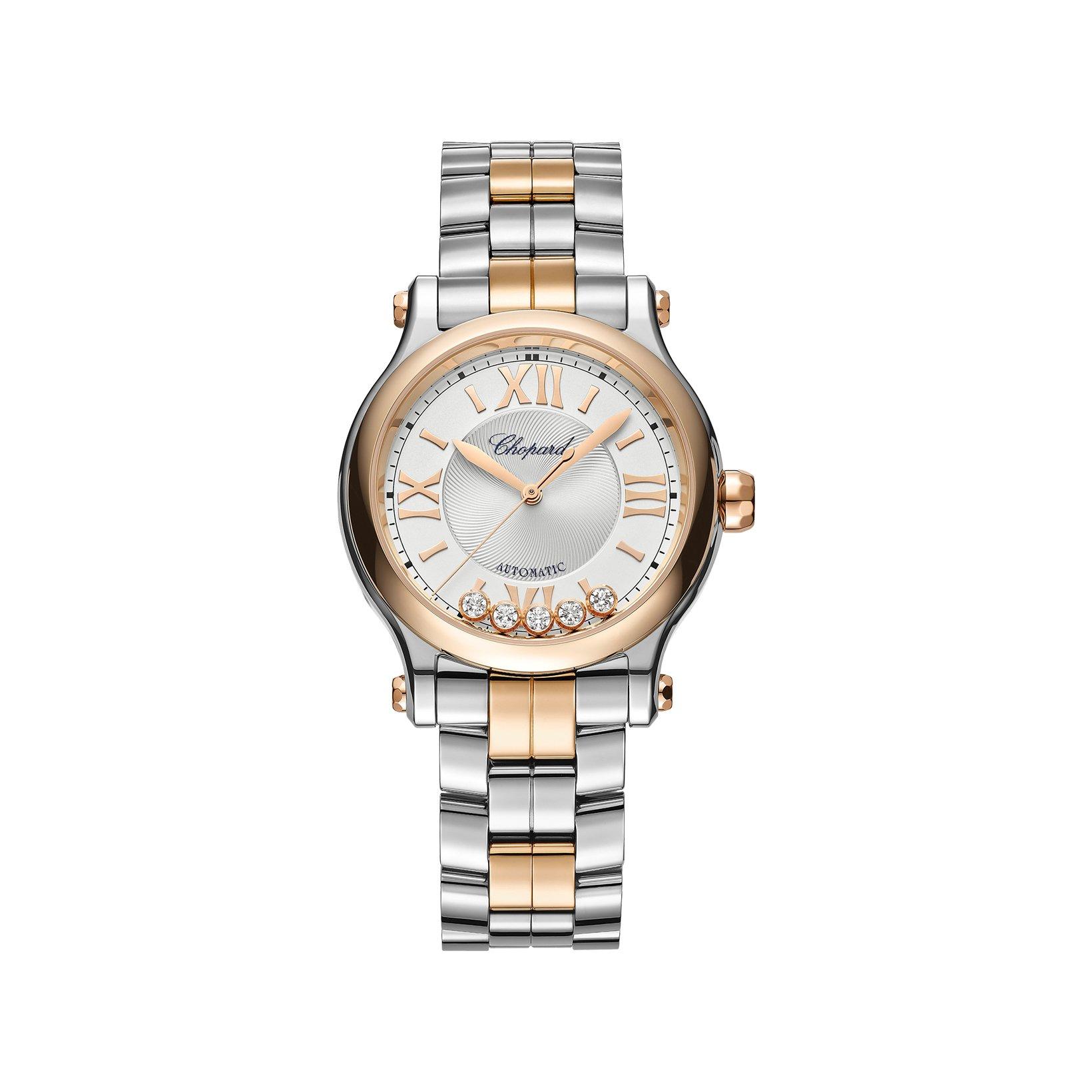 Chopard Happy Sport Automatic 33 mm Stainless Steel And Rose Gold Watch  Silver Dial  Stainless Steel And Rose Gold Bracelet Alligator Leather Strap