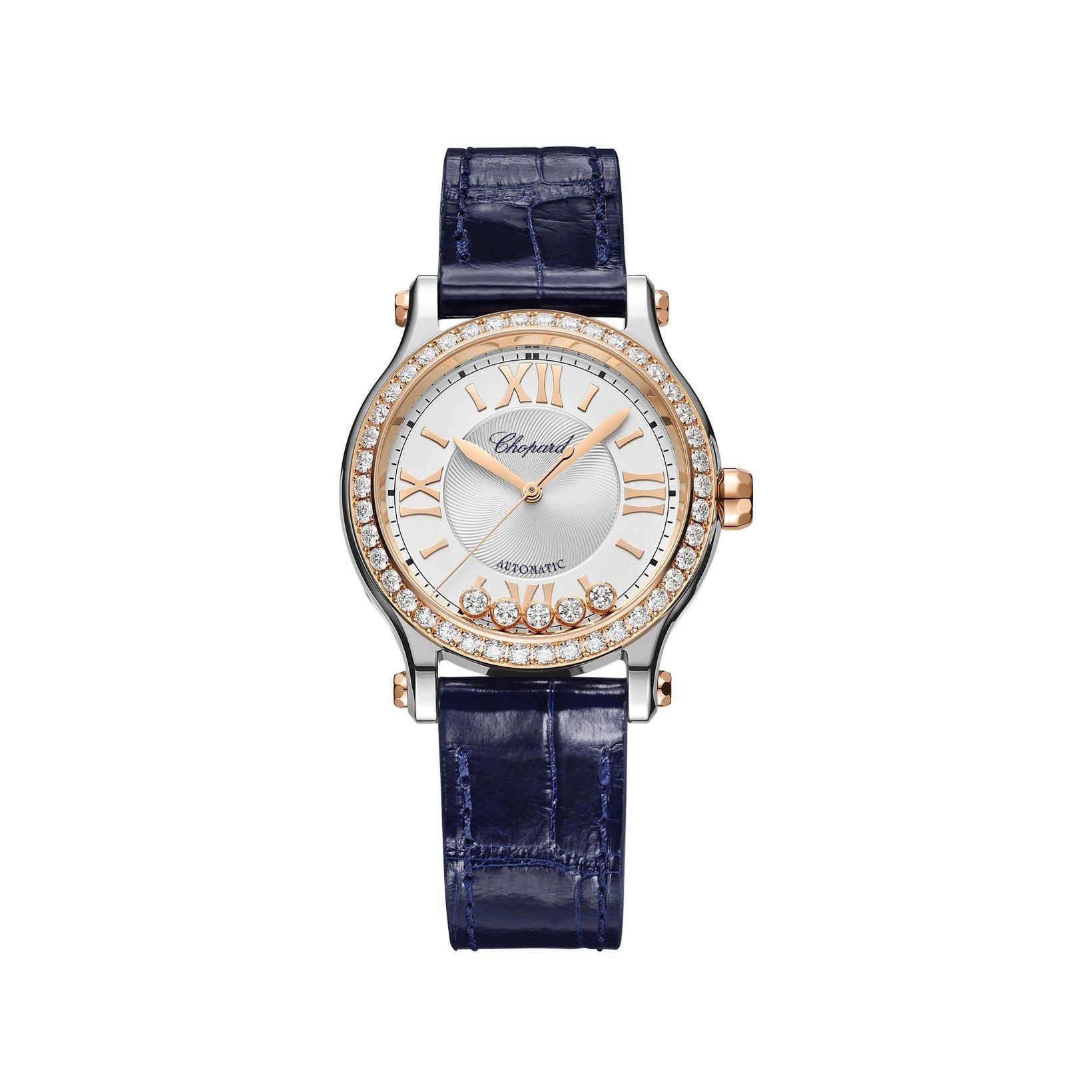 Chopard Happy Sport Automatic 33 mm Stainless Steel And Rose Gold Watch  Silver Dial   Alligator Leather Strap