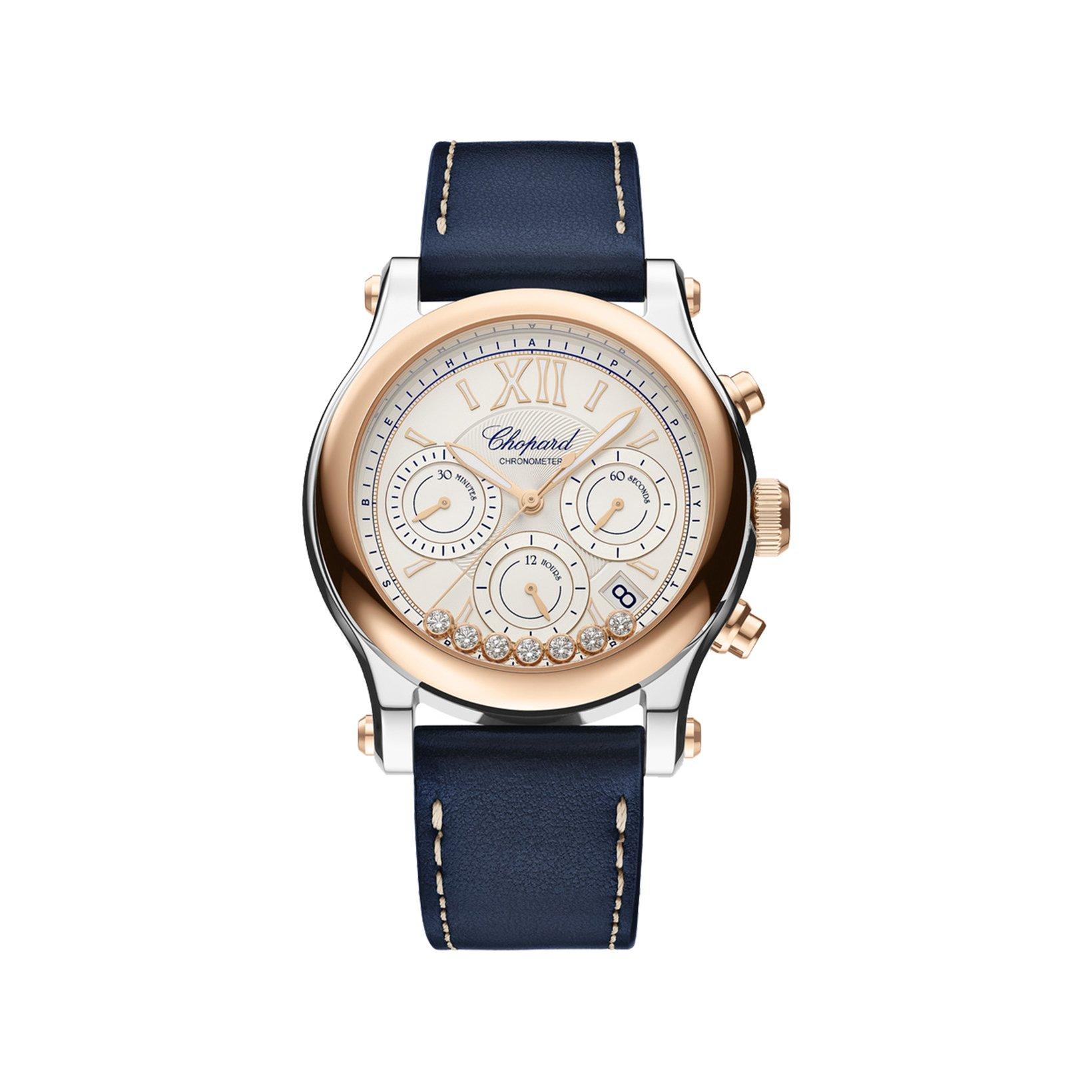 Chopard Happy Sport Automatic 40 mm Stainless Steel And Rose Gold Watch  Silver Dial   Calf Skin Leather Strap