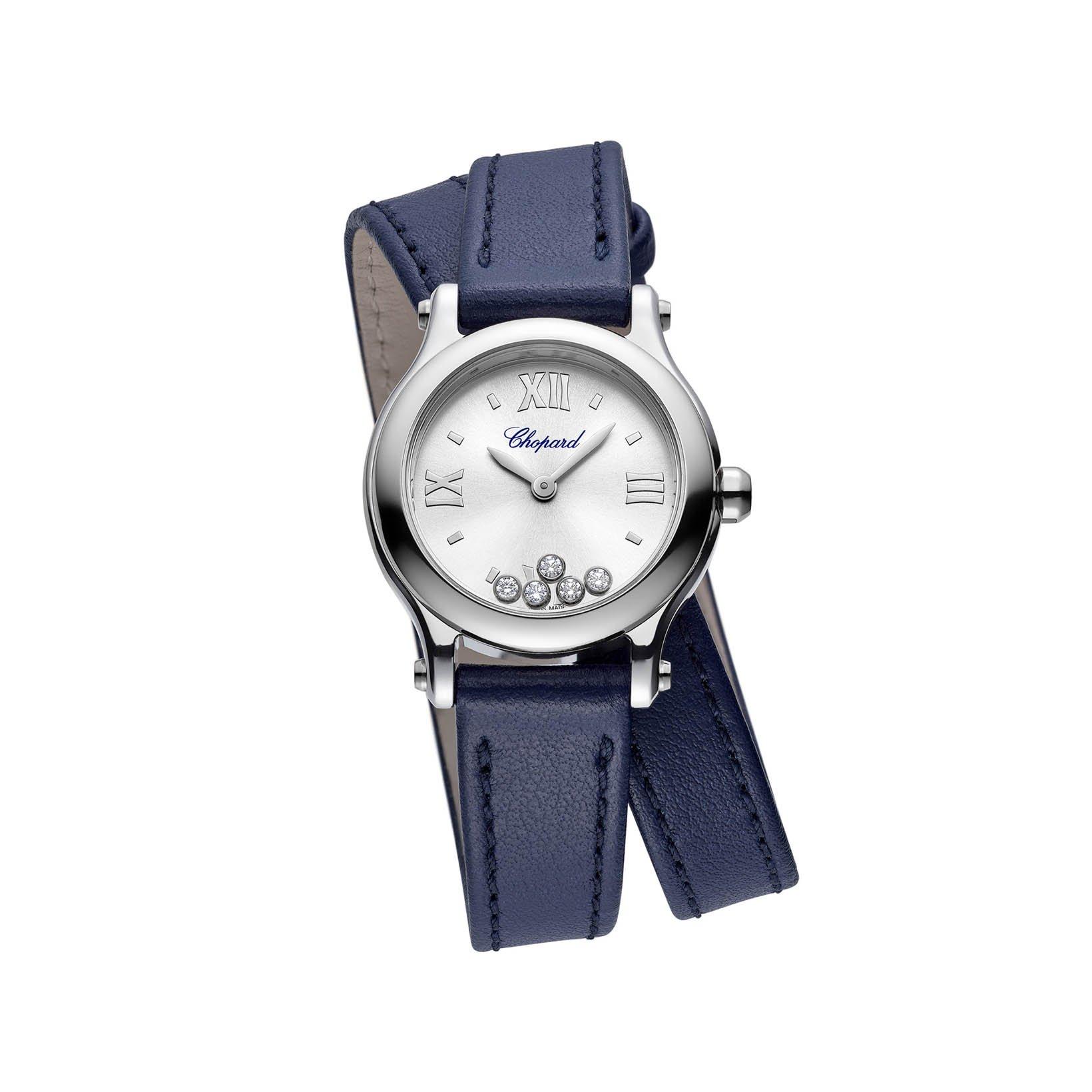 Chopard Happy Sport Quartz 25 mm Stainless Steel Watch  Silver Dial   Calf Skin Leather Strap