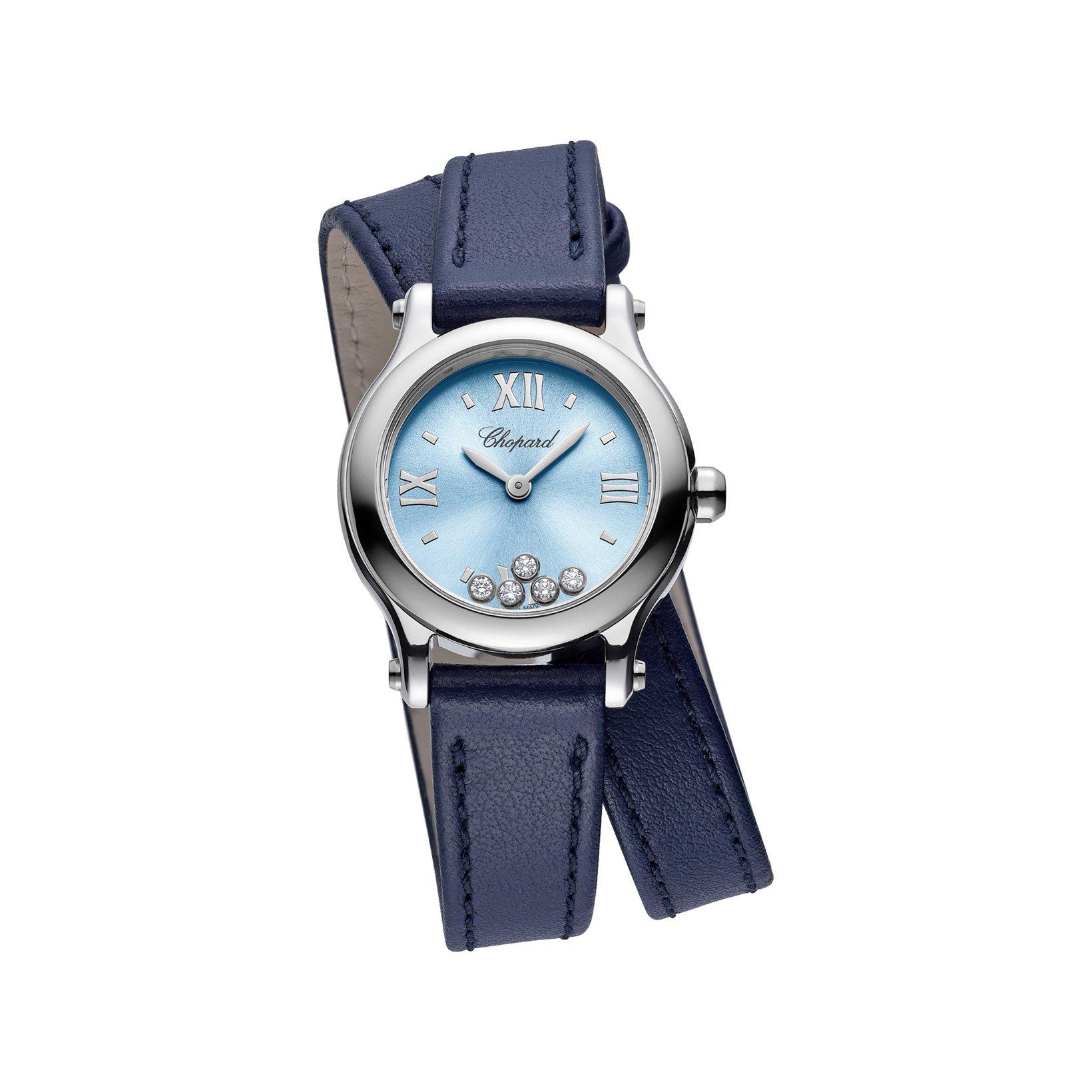 Chopard Happy Sport Quartz 25 mm Stainless Steel Watch  Blue Dial   Calf Skin Leather Strap