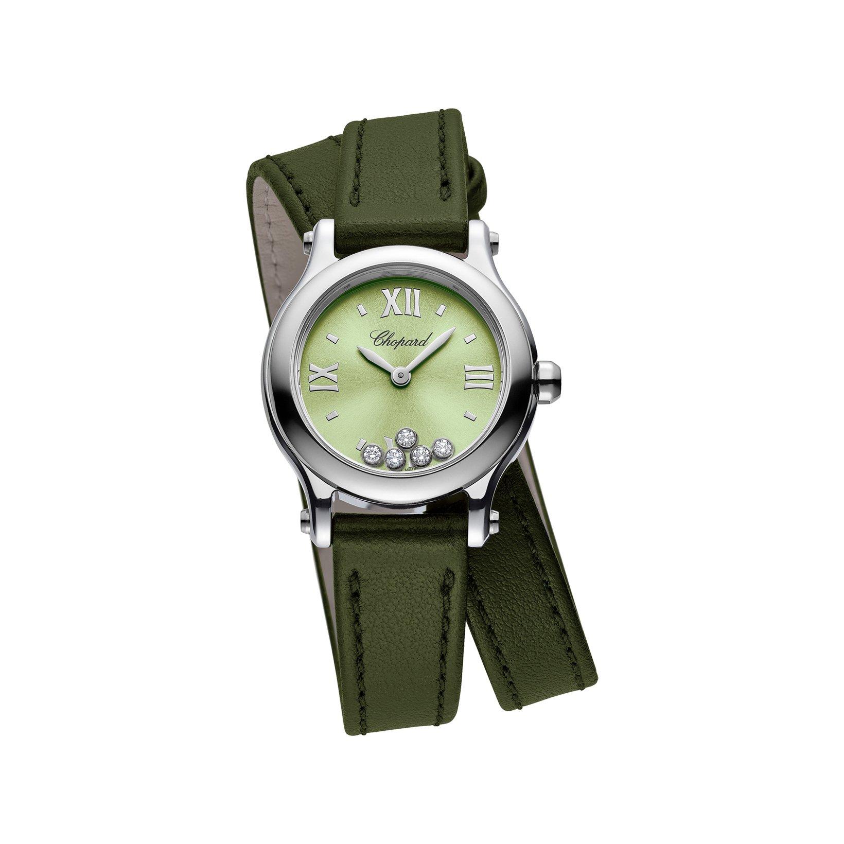 Chopard Happy Sport Quartz 25 mm Stainless Steel Watch  Green Dial   Calf Skin Leather Strap
