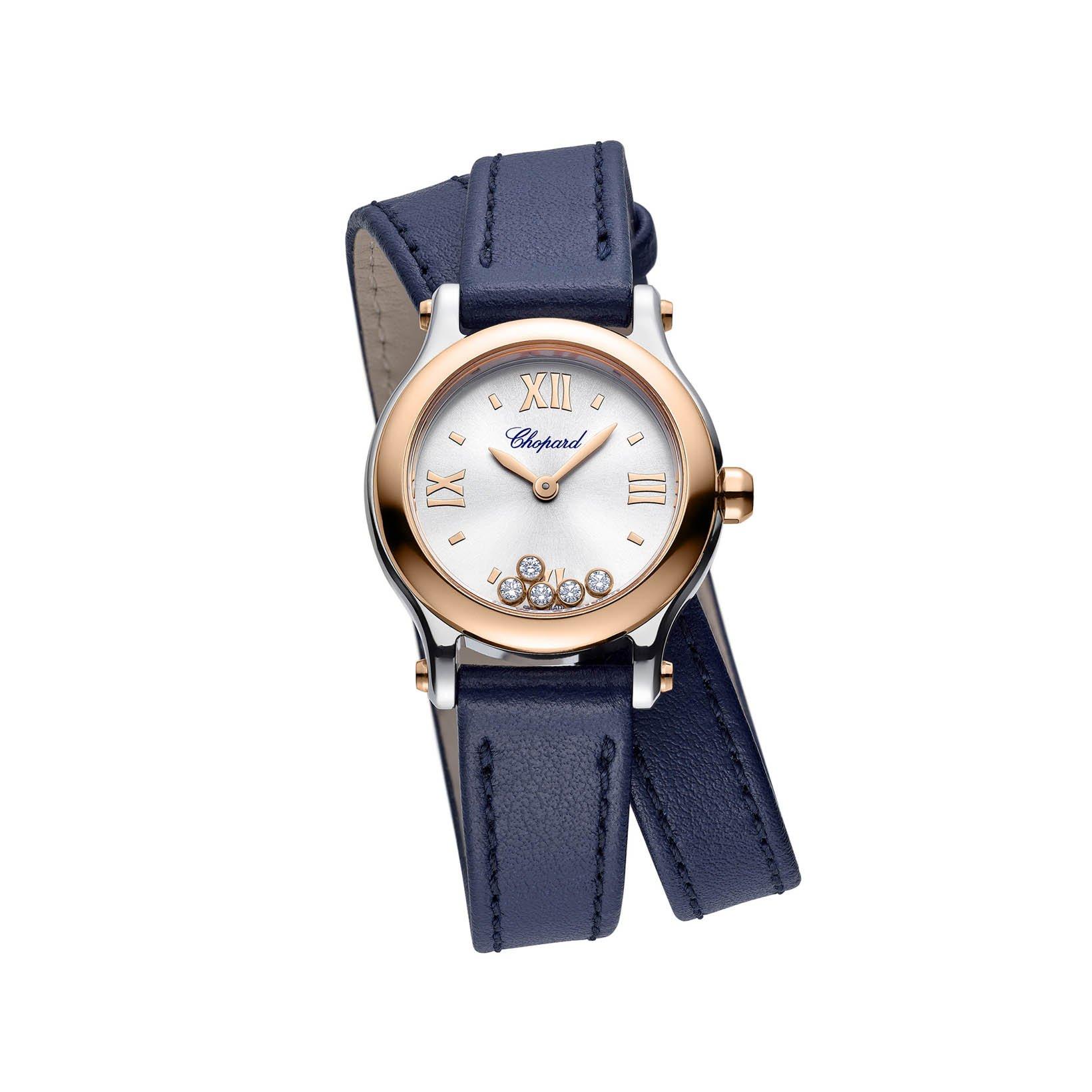 Chopard Happy Sport Quartz 25 mm Rose Gold And Stainless Steel Watch  Silver Dial   Calf Skin Leather Strap