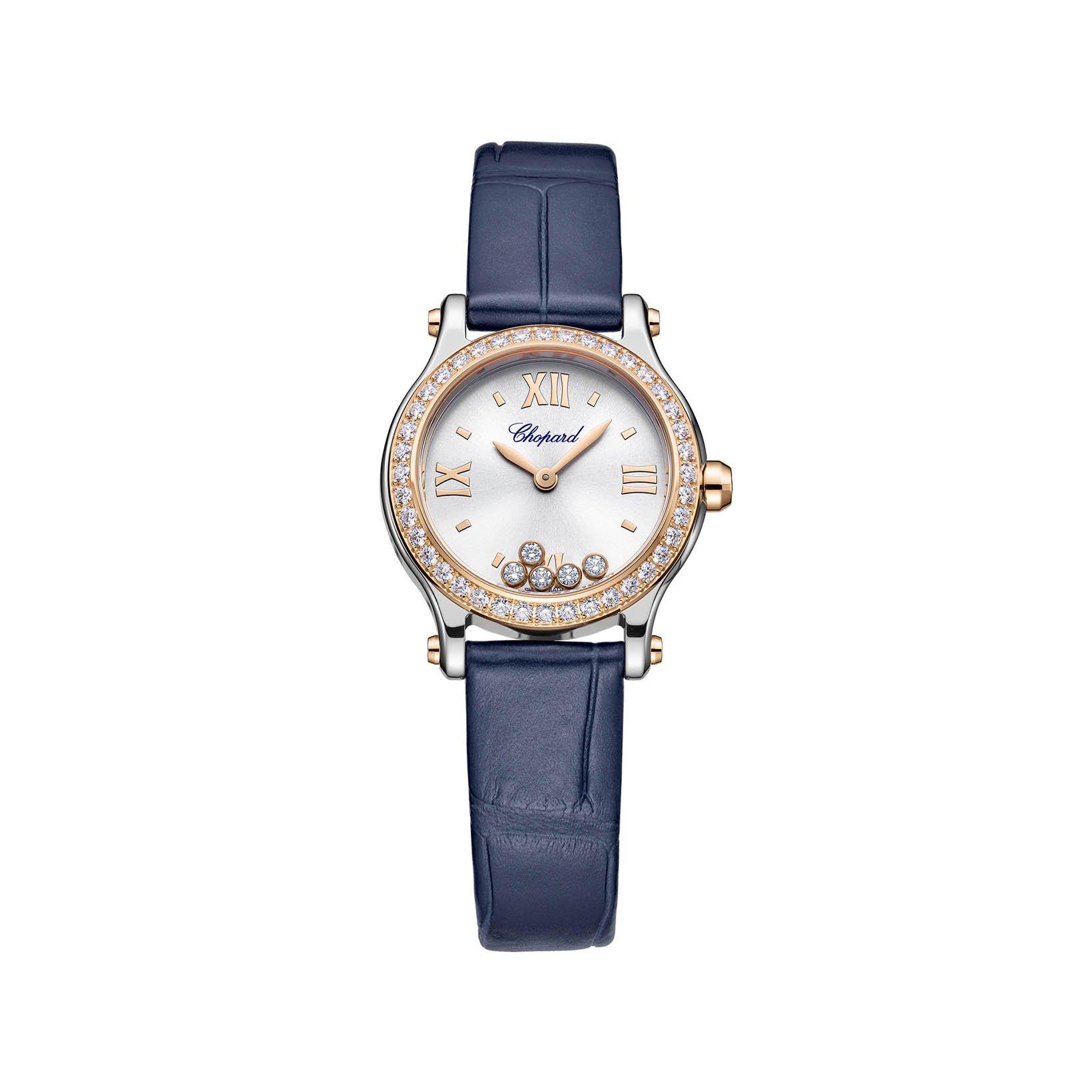 Chopard Happy Sport Quartz 25 mm Rose Gold And Stainless Steel Watch  Silver Dial   Alligator Leather Strap