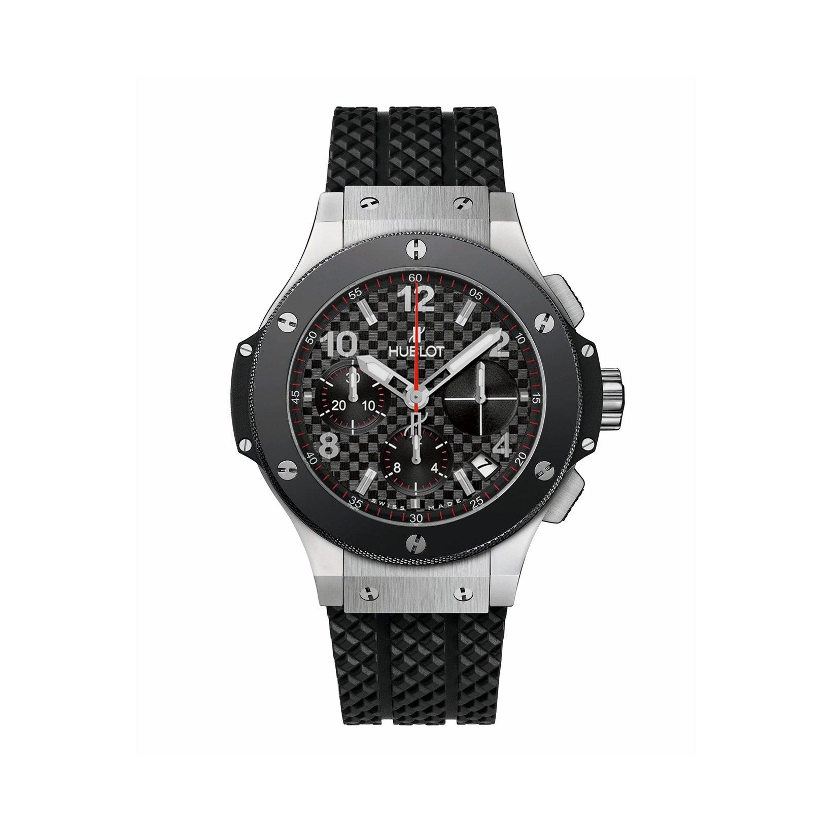 Hublot Big Bang Original Steel Ceramic Automatic 41 mm Stainless Steel Watch  Black Dial   Structured Rubber Strap