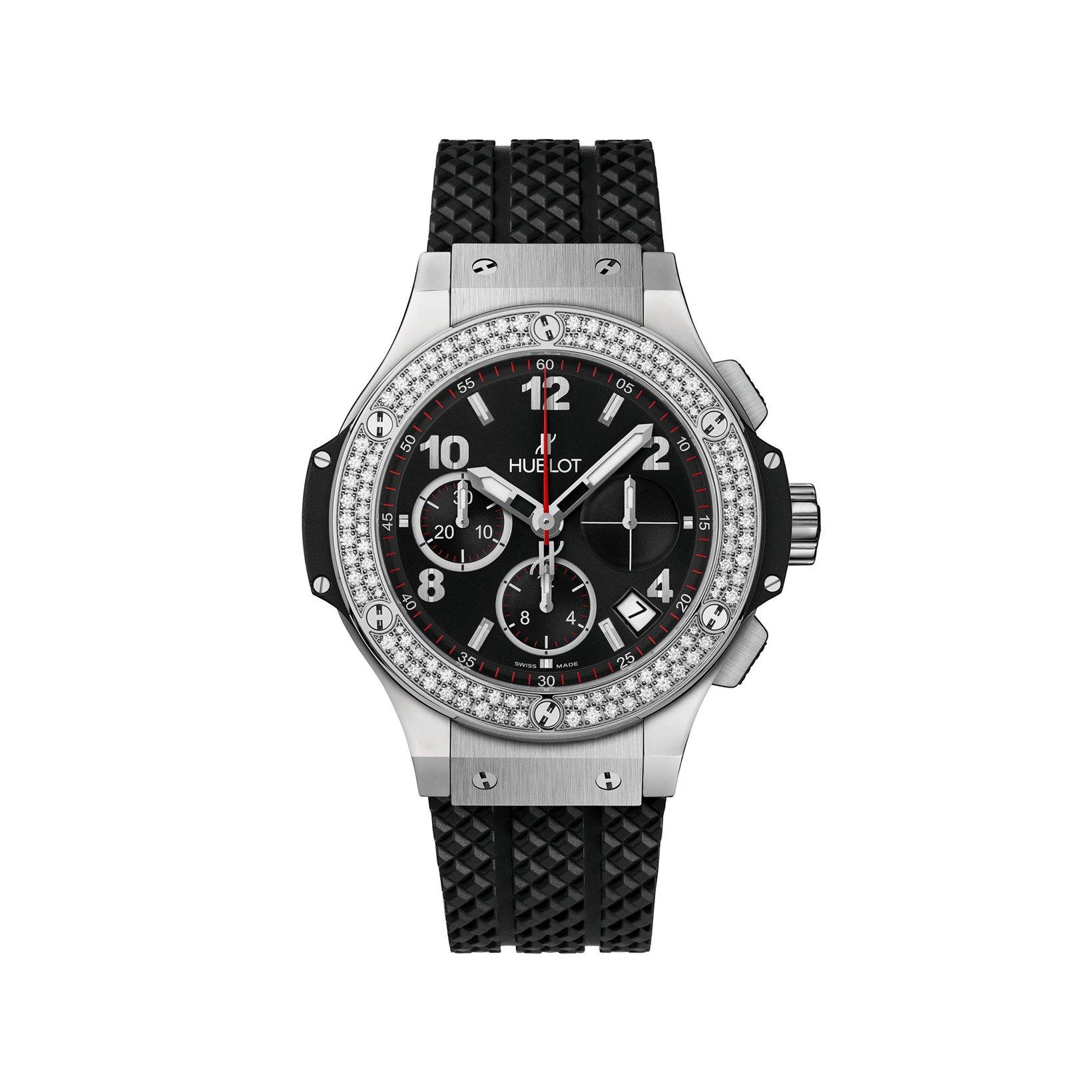 Hublot Big Bang Original Steel Diamonds Automatic 41 mm Stainless Steel And Diamond Watch  Black Dial   Rubber Strap