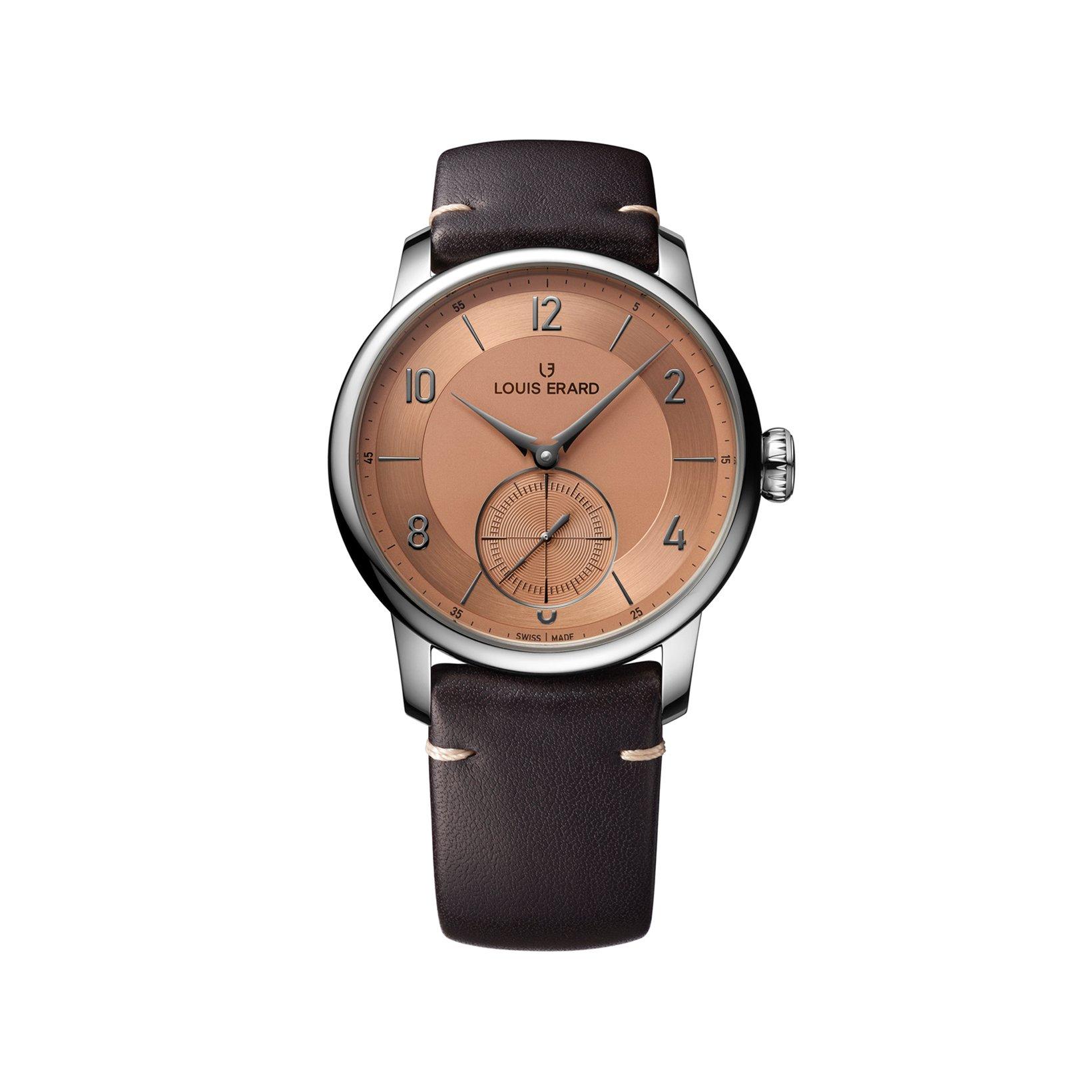 Louis Erard Noirmont Petite Seconde Automatic 42 mm Stainless Steel Watch  Salmon Dial   Leather Strap