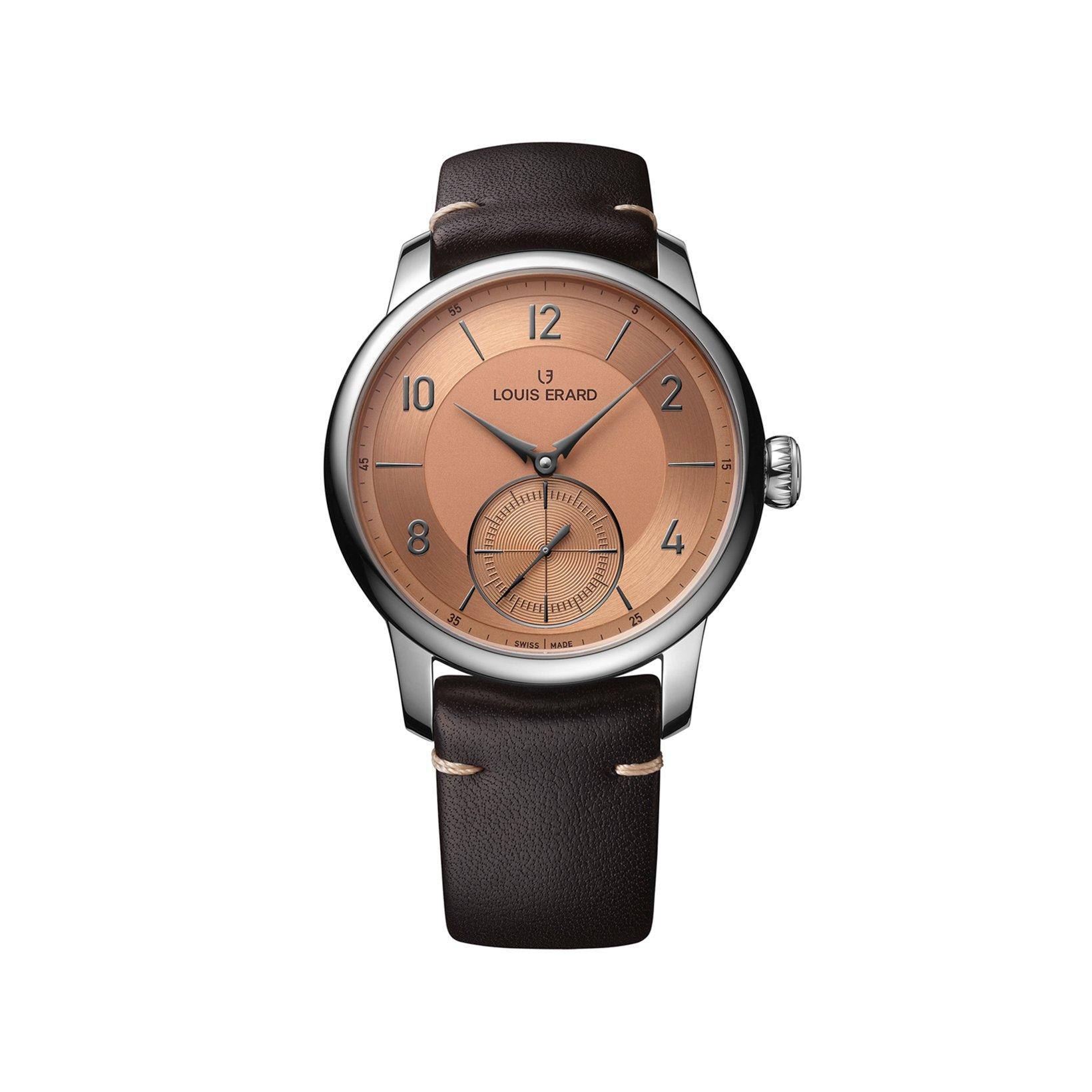 Louis Erard Noirmont Petite Seconde Automatic 39 mm Stainless Steel Watch  Salmon Dial   Leather Strap