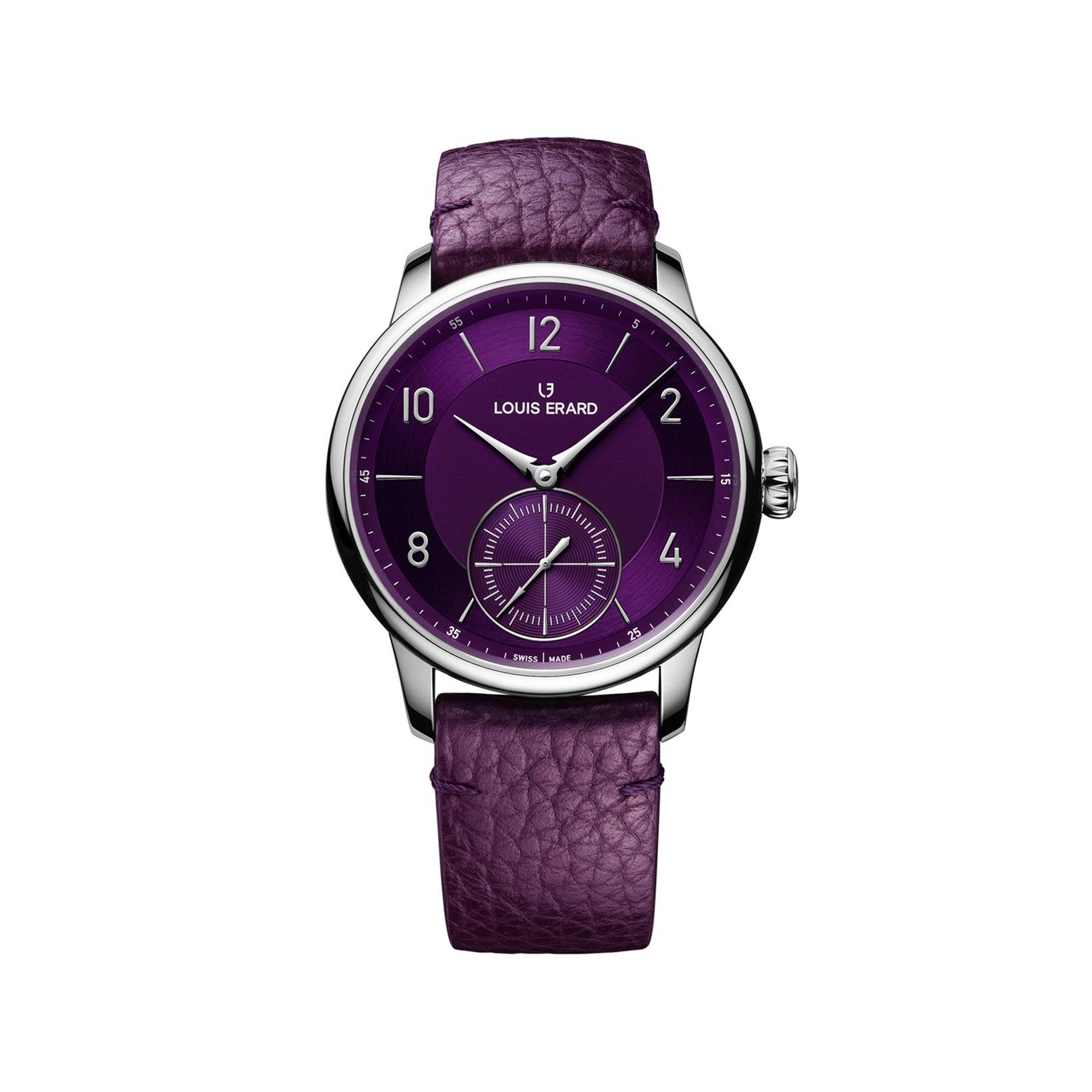 Louis Erard Noirmont Petite Seconde Automatic 39 mm Stainless Steel Watch  Purple Dial   Leather Strap