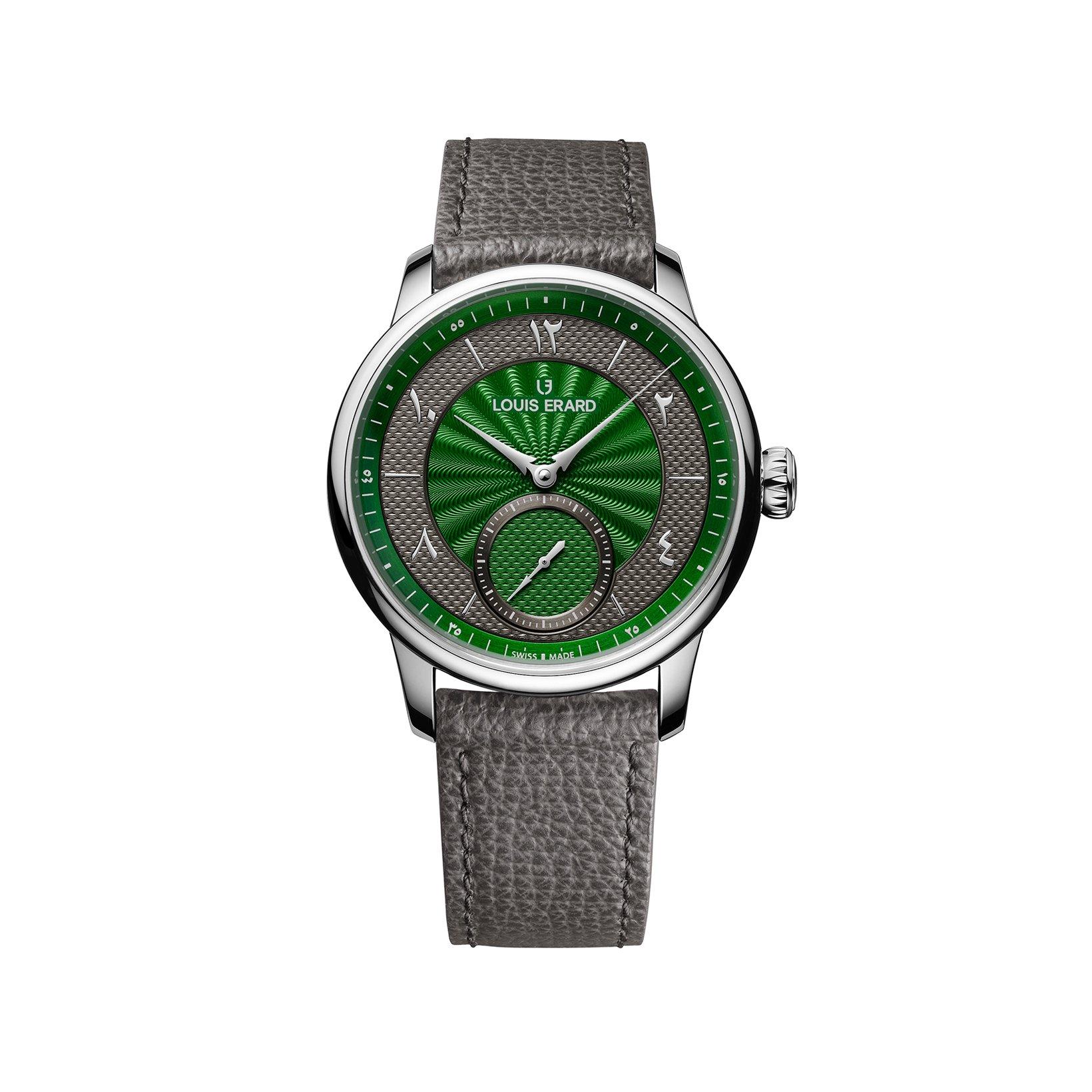 Louis Erard Noirmont Metiers D'Art Petite Seconde Automatic 39 mm Stainless Steel Watch  Green Dial   Leather Strap