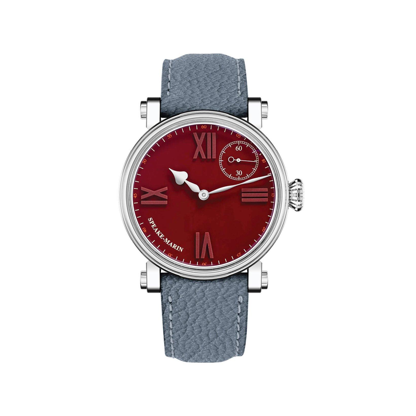 Speake Marin Academic Rouge Automatic 38 mm Titanium Watch  Red Dial   Leather Strap
