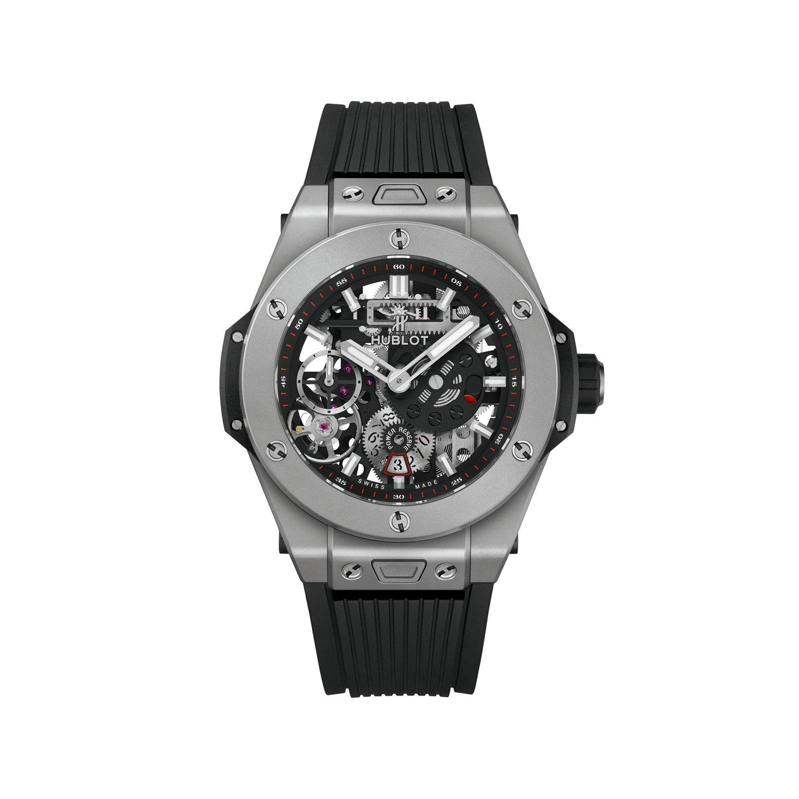 Hublot Big Bang Meca-10 Titanium Manual Winding 45 mm Titanium Watch  Matte Black Dial   Rubber Strap