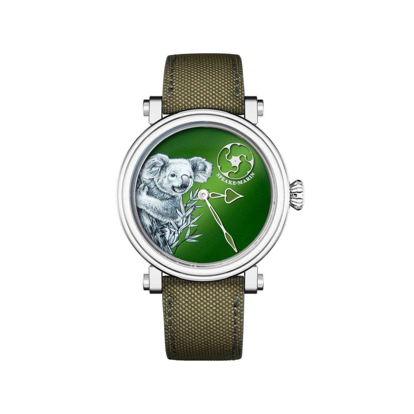 Speake Marin Academic Koala Automatic 42 mm Titanium Watch  Green Dial   Leather Strap
