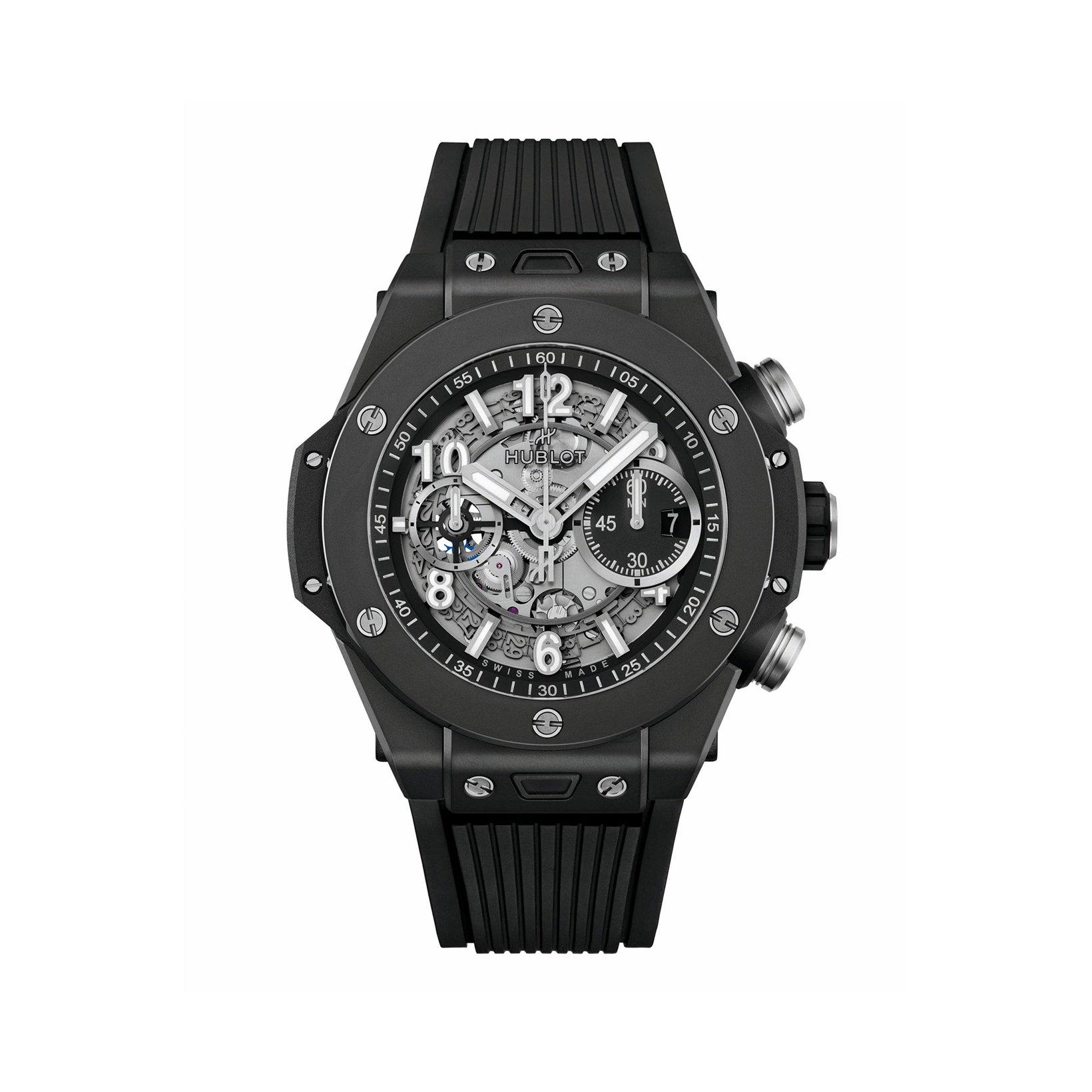 Hublot Big Bang Unico Black Magic Automatic 44 mm Ceramic Watch  Black Dial   Rubber Strap