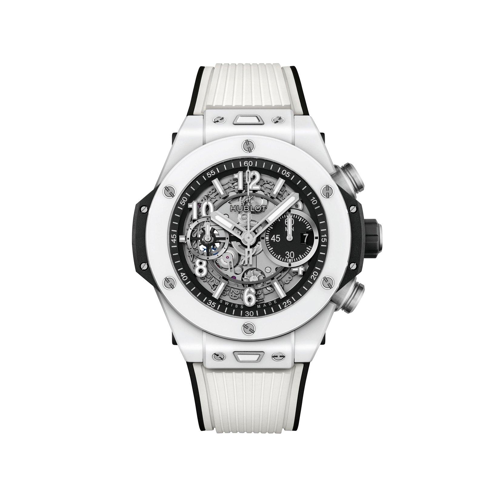 Hublot Big Bang Unico White Ceramic Automatic 44 mm Ceramic Watch  Black Dial   Rubber Strap