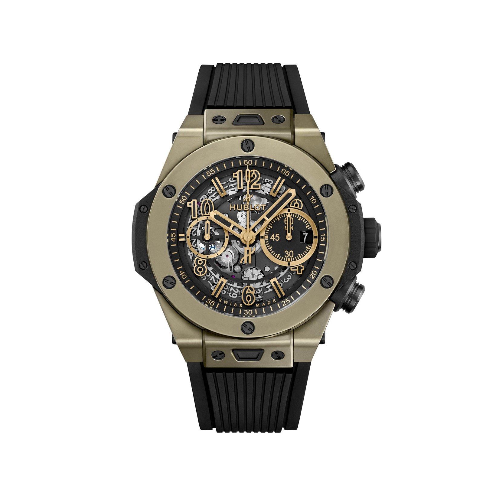 Hublot Big Bang Unico Full Magic Gold Automatic  mm Magic Gold Watch  Black Dial   Rubber Strap