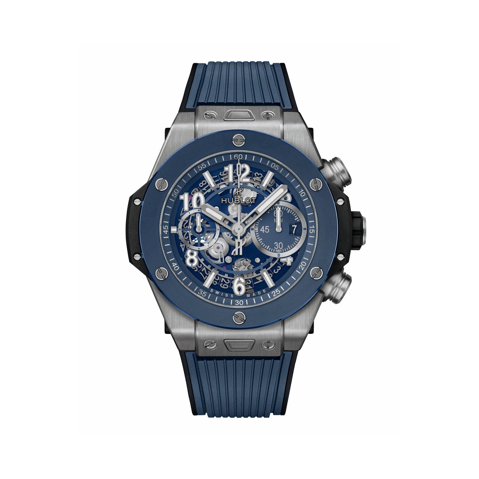 Hublot Big Bang Unico Titanium Blue Ceramic Automatic 44 mm Titanium Watch  Blue Dial   Rubber Strap
