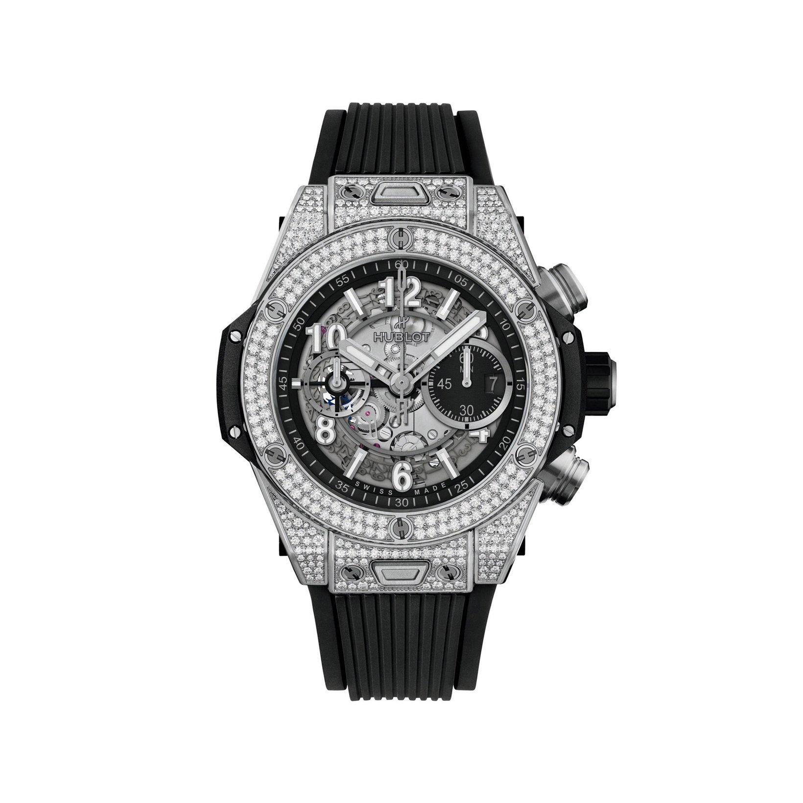 Hublot Big Bang Unico Titanium Pave Automatic 44 mm Titanium And Diamonds Watch  White Dial   Rubber Strap