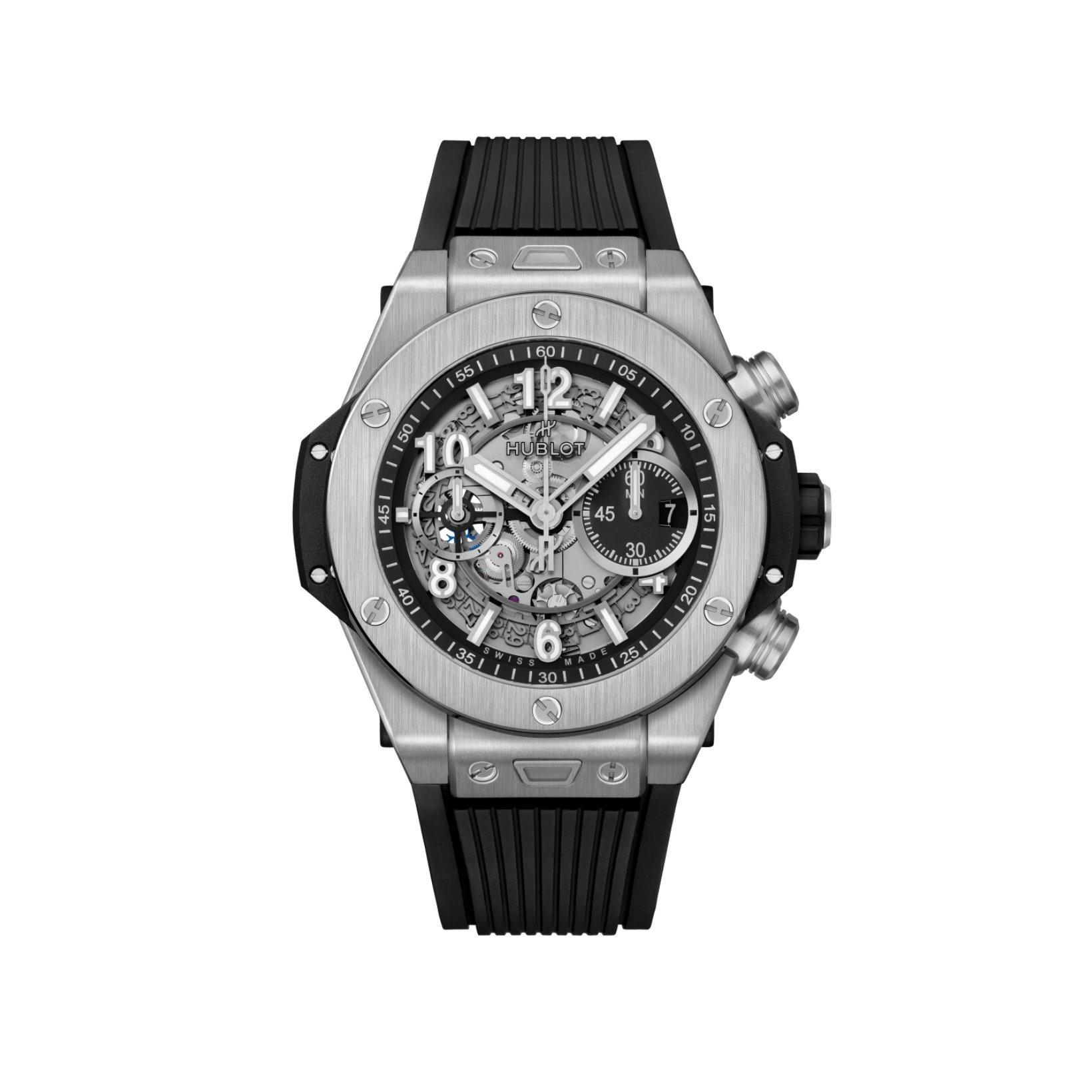 Hublot Big Bang Unico Titanium Automatic 44 mm Titanium Watch  Black Dial   Rubber Strap