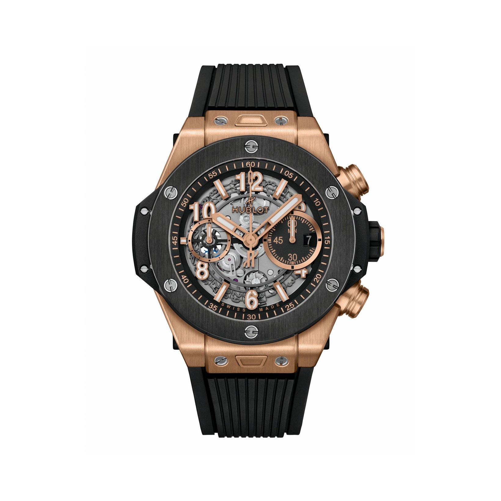 Hublot Big Bang Unico King Gold Ceramic Automatic 44 mm King Gold Watch  Black Dial   Rubber Strap