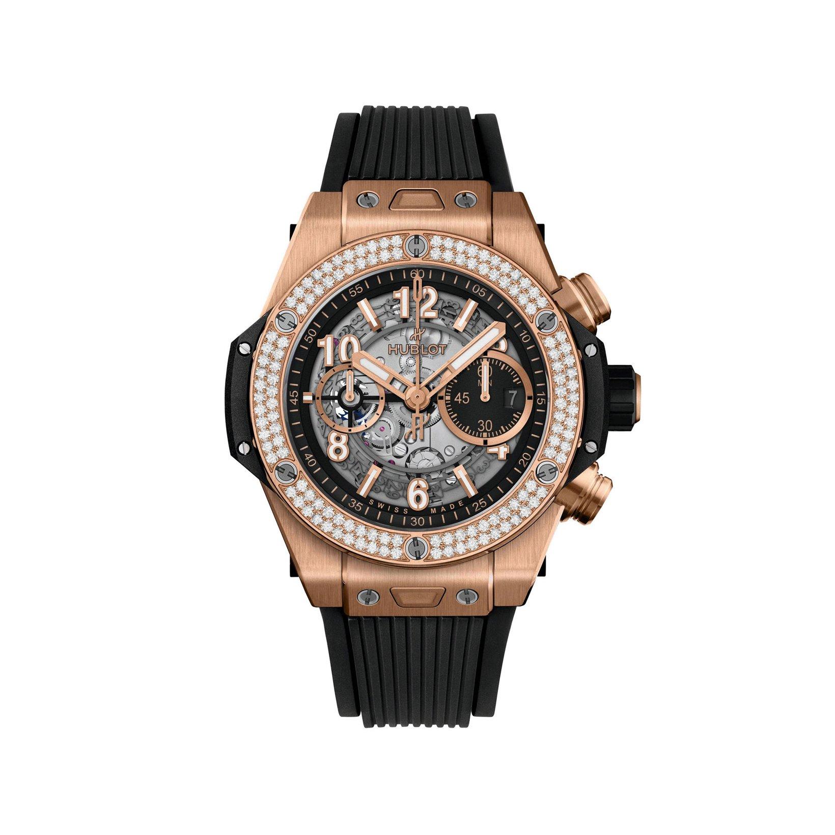 Hublot Big Bang Unico King Gold Diamonds Automatic 44 mm King Gold Watch  Blue Dial   Rubber Strap