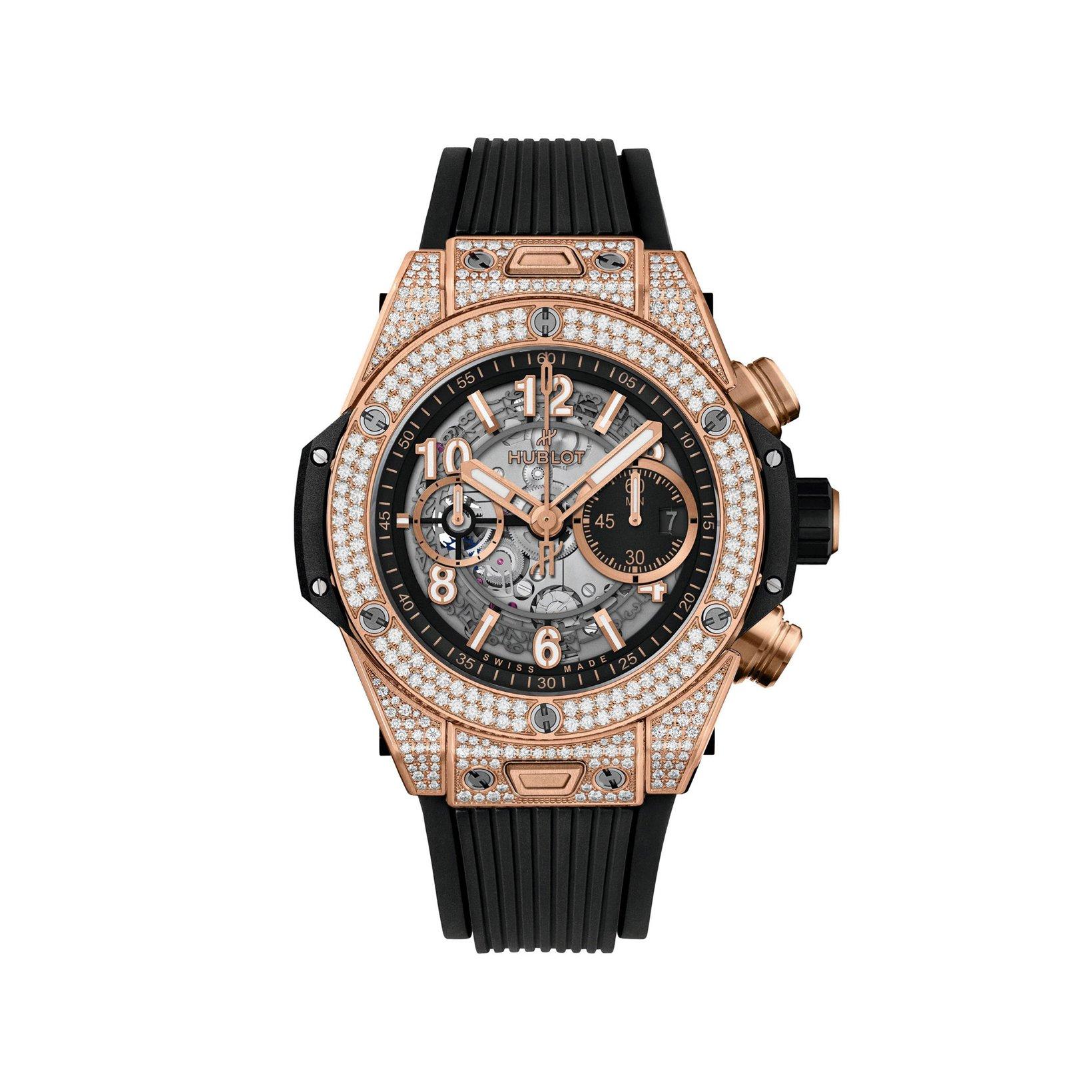 Hublot Big Bang Unico King Gold Pave Automatic 44 mm King Gold Watch  Blue Dial   Rubber Strap