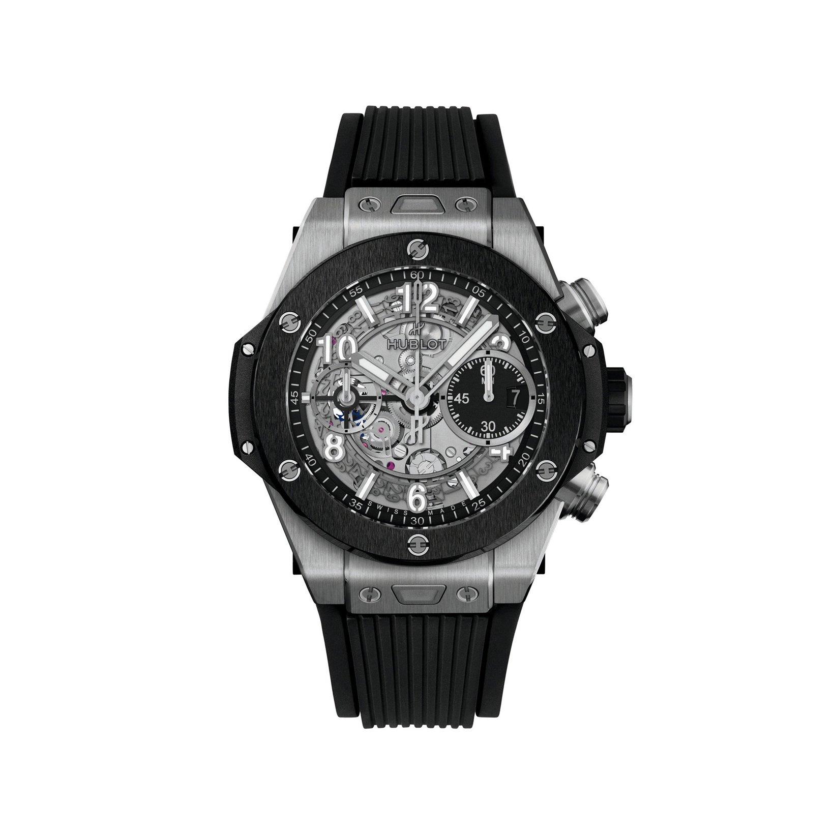 Hublot Big Bang Unico Titanium Ceramic Automatic 42 mm Titanium Watch  Black Dial   Rubber Strap