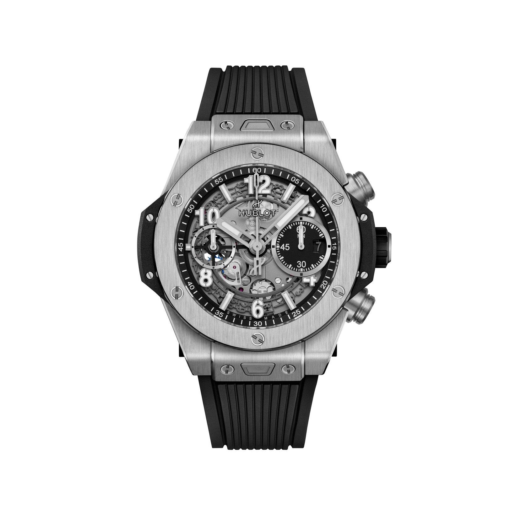 Hublot Big Bang Unico Titanium Automatic 42 mm Titanium Watch  Black Dial   Rubber Strap