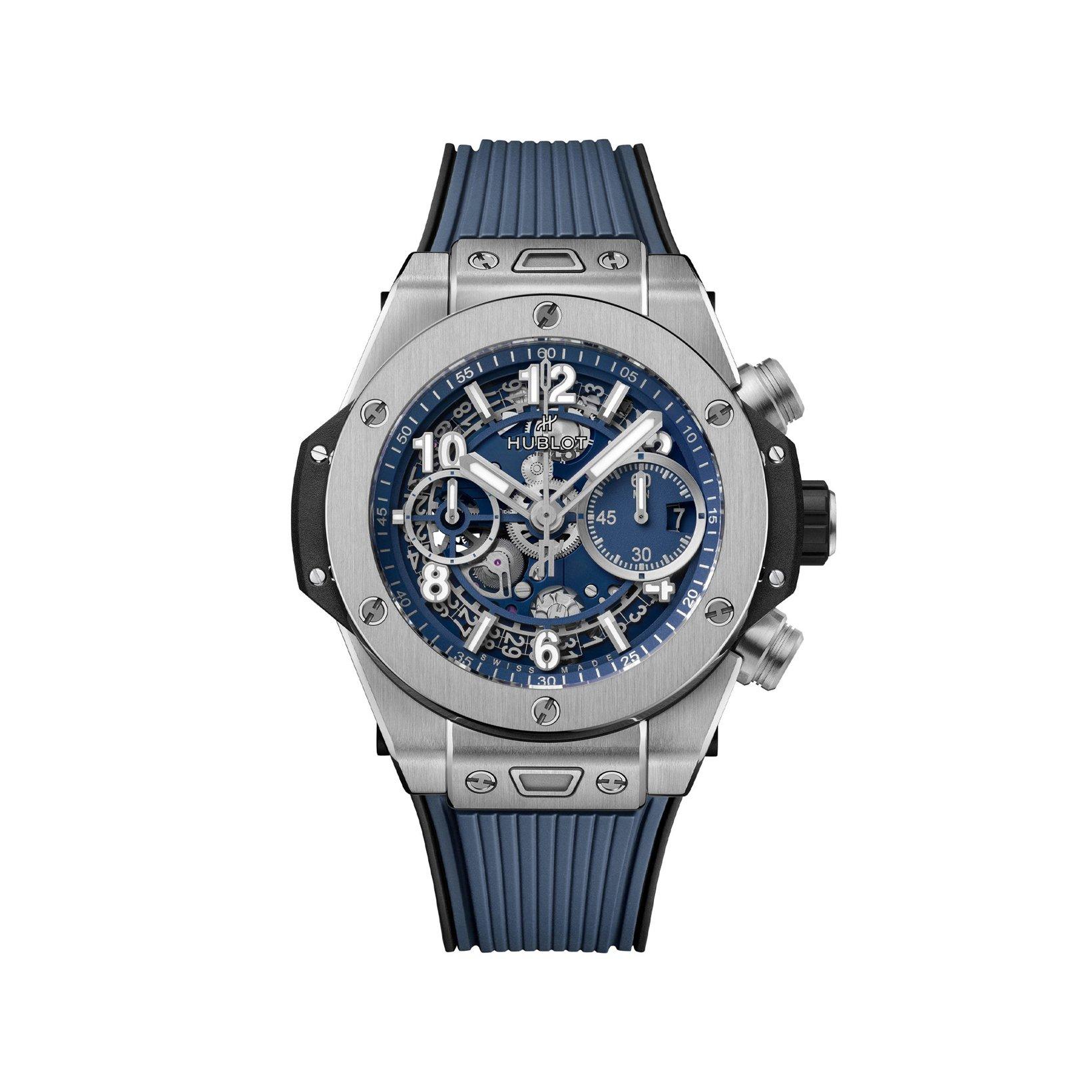 Hublot Big Bang Unico Automatic 42 mm Titanium Watch  Blue Dial   Rubber Strap