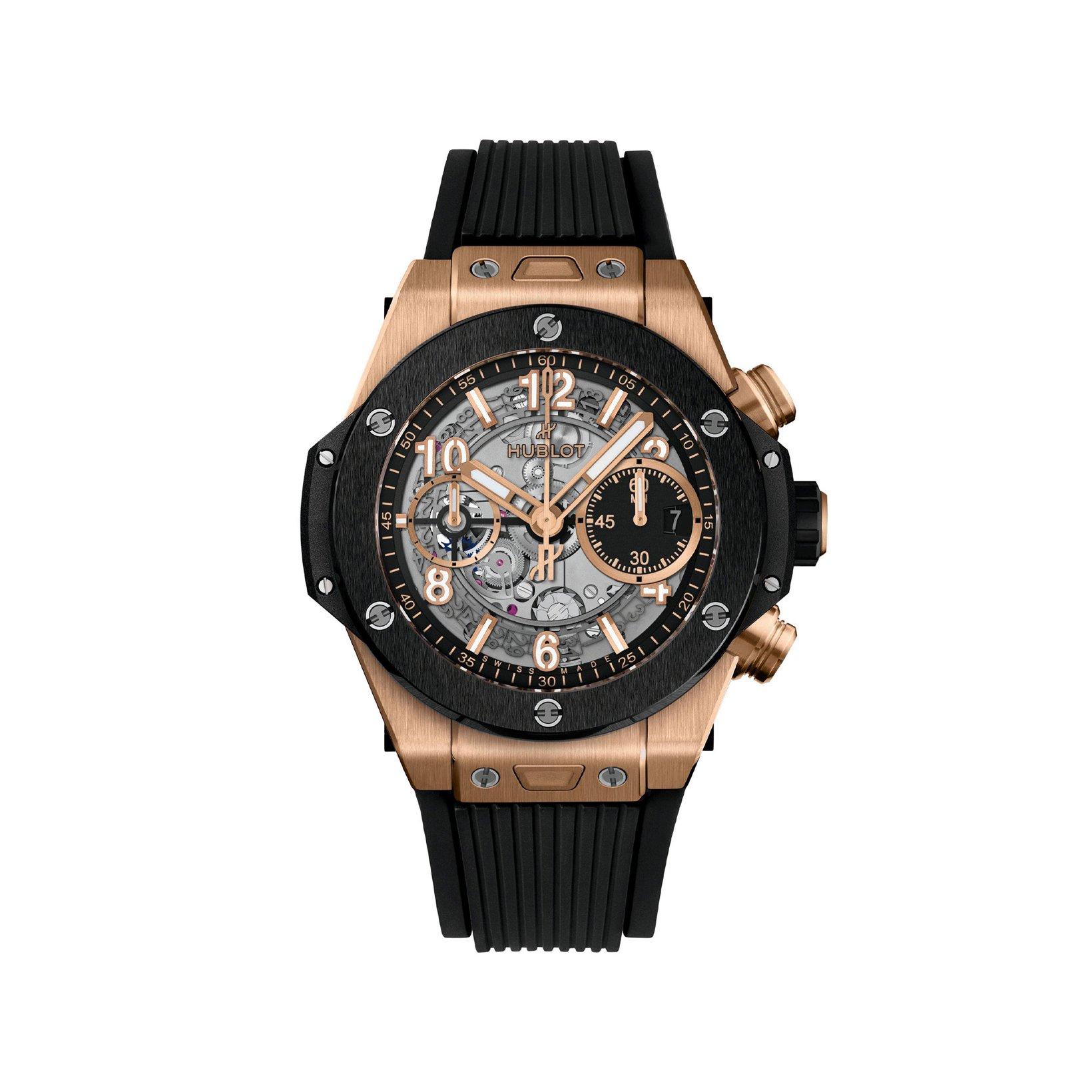 Hublot Big Bang Unico King Gold Ceramic Automatic 42 mm King Gold Watch  Black Dial   Rubber Strap