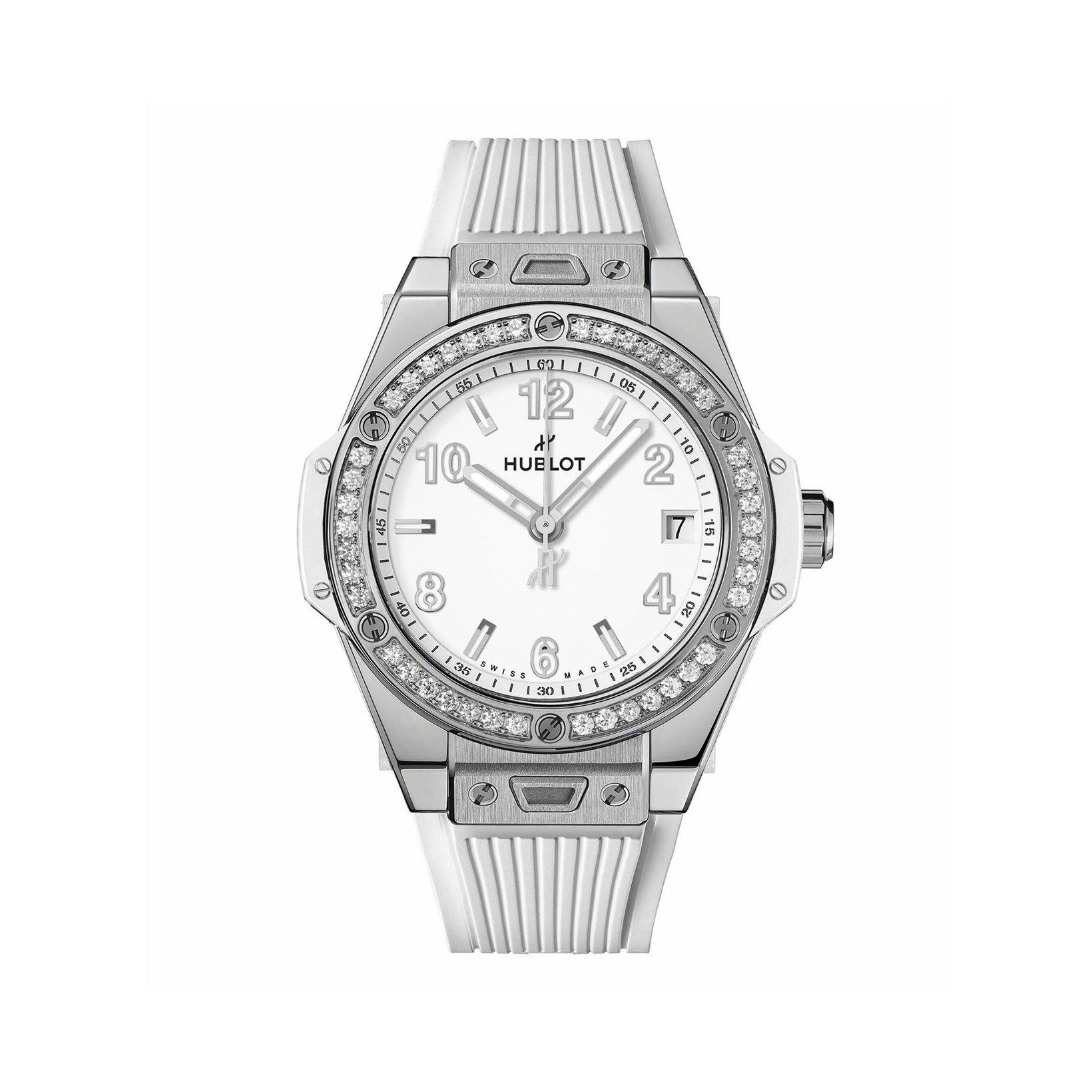 Hublot Big Bang One Click Steel White Diamonds Automatic 39 mm Stainless Steel And Diamond Watch  White Dial   Rubber Strap